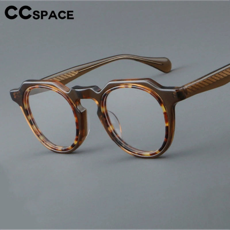 CCspace Unisex Full Rim Flat Top Round Acetate Eyeglasses Frame 301249 - Stylish & Durable for Work, Reading, and Fashion Accessories