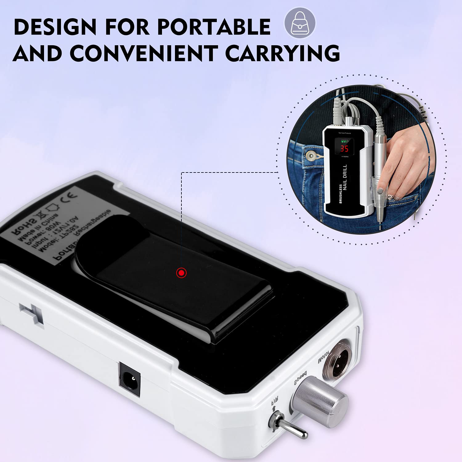 Professional IMENE 35,000RPM Rechargeable Brushless Nail Drill Machine - Portable E-File for Acrylic, Gel & Natural Nails (Black) | Perfect for Salon & Home Manicure/Pedicure