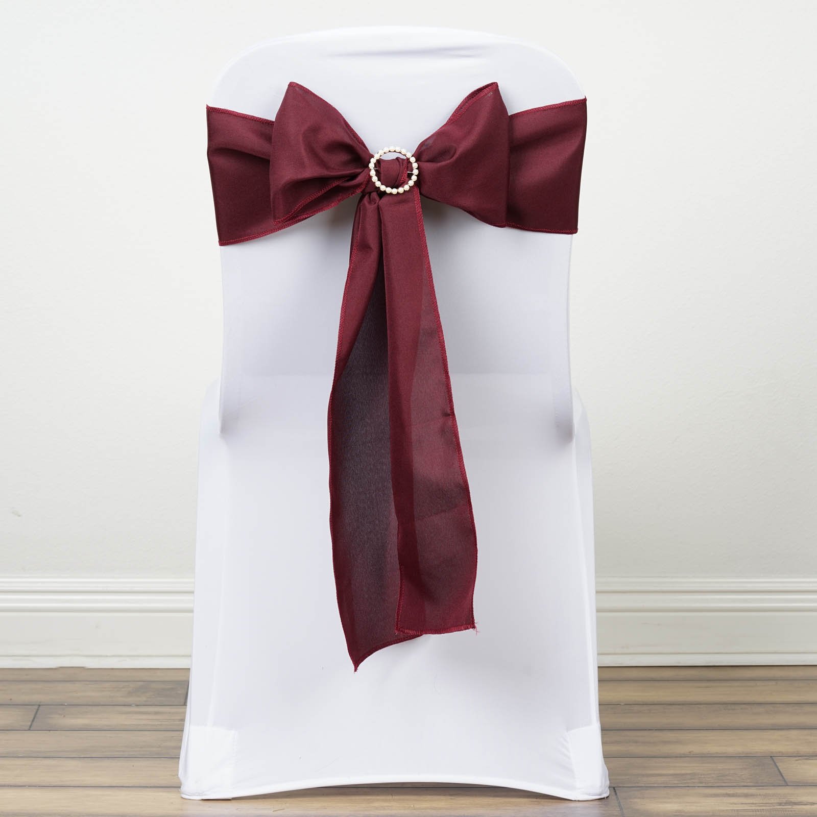 10 Burgundy Polyester Chair Sashes for Wedding Decor - Elegant Bows & Ties for Ceremony, Reception, Party - Bulk Wholesale Supplies for Banquet, Bridal Shower, Anniversary & Special Events