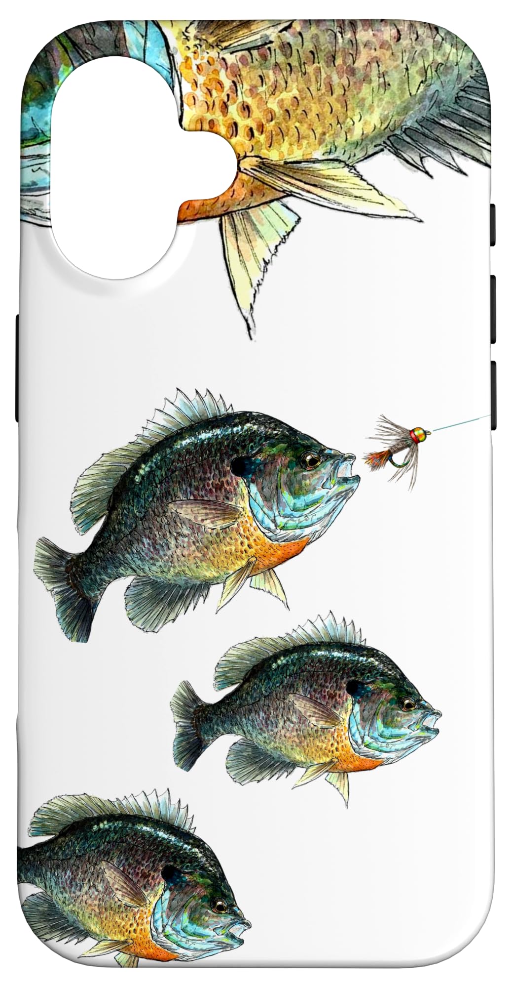 iPhone 16 Case - Black Fly Bluegill Fishing Design - Durable Protective Phone Cover for Panfish Jigs & Flies Art - Perfect for Anglers & Outdoor Enthusiasts