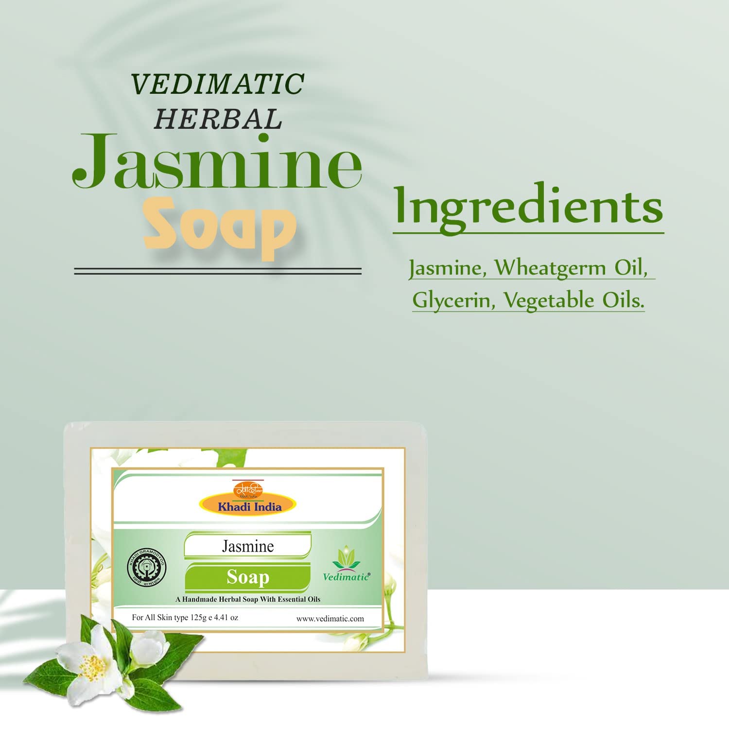 Vedimatic Herbal Jasmine & Mint Soap - Natural Skin Care Combo Pack (Set of 2) for Face & Body - Perfect for Daily Cleansing & Aromatherapy