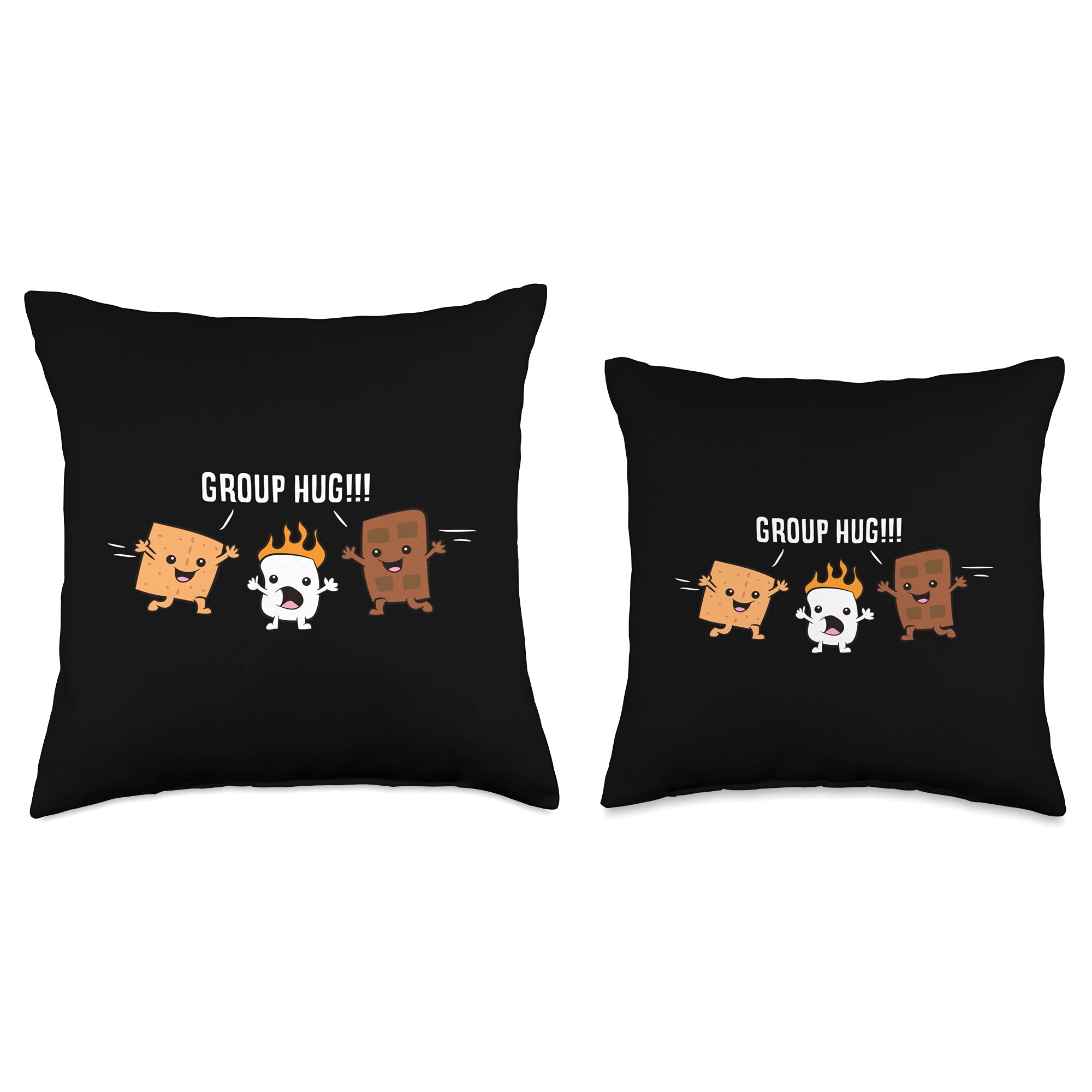Group Hug Camping Campfire Chocolate Marshmallow S'Mores Throw Pillow - Cozy Home Decor for Living Room, Bedroom & Outdoor Camping Trips