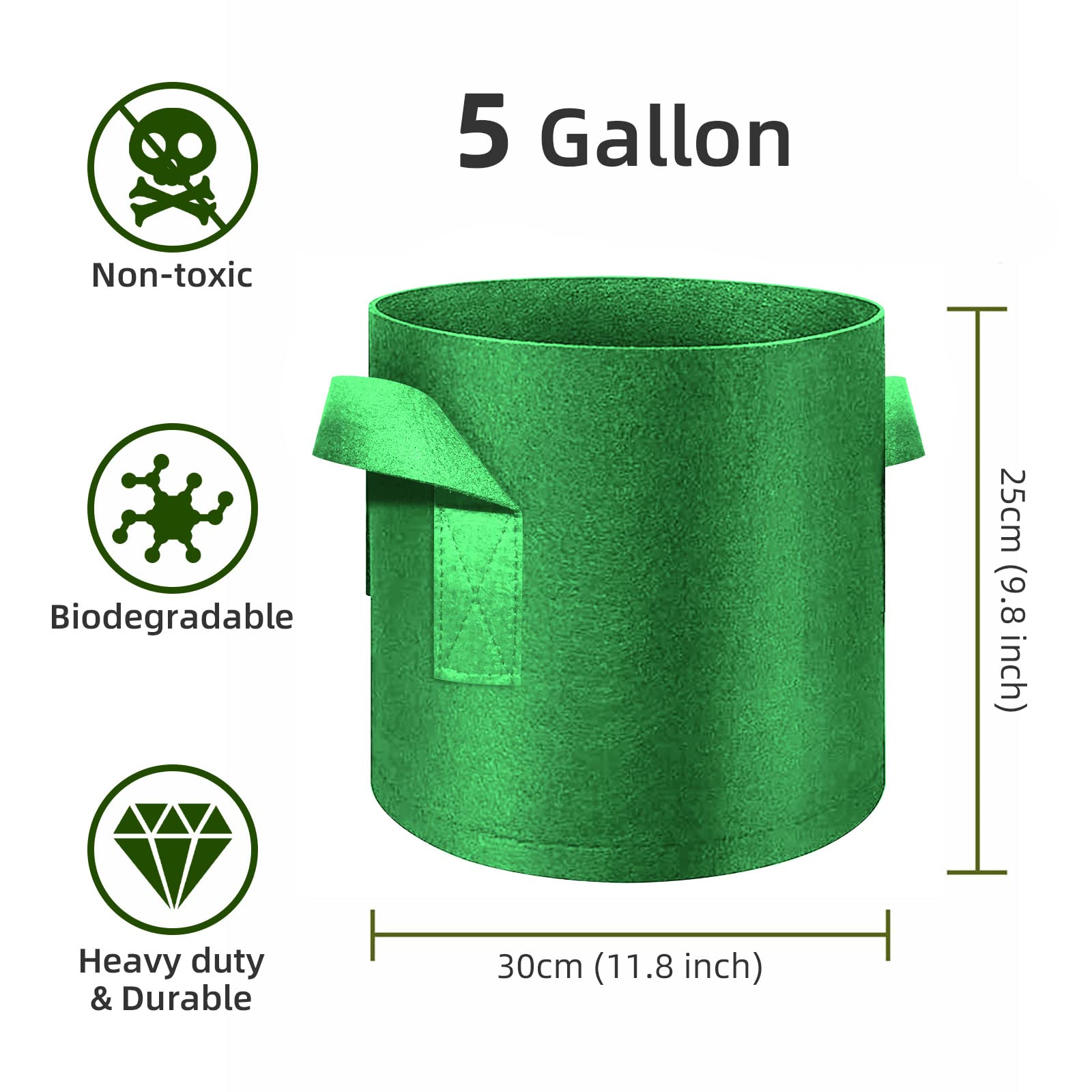 12-Pack 5 Gallon Thickened Nonwoven Fabric Plant Grow Bags with Handles - Durable Garden Planter Pots for Vegetables, Flowers, Fruits & Plants - Perfect for Outdoor Gardening, Balcony Planting & Container Gardening (Green)
