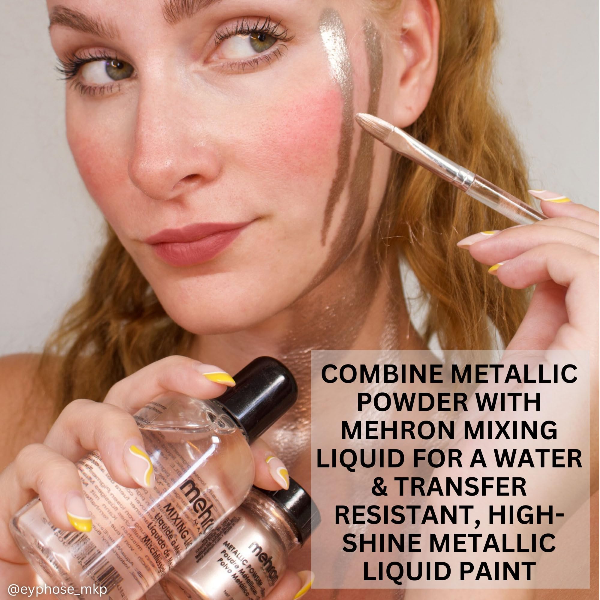 Mehron Makeup Metallic Powder 0.17 oz with Mixing Liquid 1 oz - Silver | Professional FX & Theatrical Makeup for Cosplay, Halloween, Body Painting & Special Effects