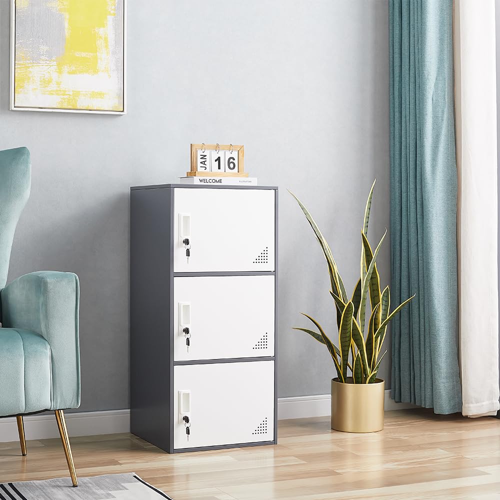 3-Door Metal Locker - Heavy Duty Steel Storage Cabinet for Office, Home & School - Secure Vertical Organizer for Clothes, Books & Supplies - Perfect for Employee Lockers, Classroom Storage & Home Organization