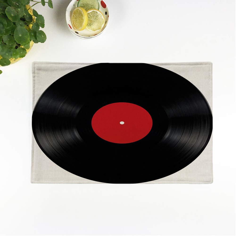 4-Pack Black Vinyl Record Placemats - Non-Slip LP Album Mats for Dining & Kitchen Tables