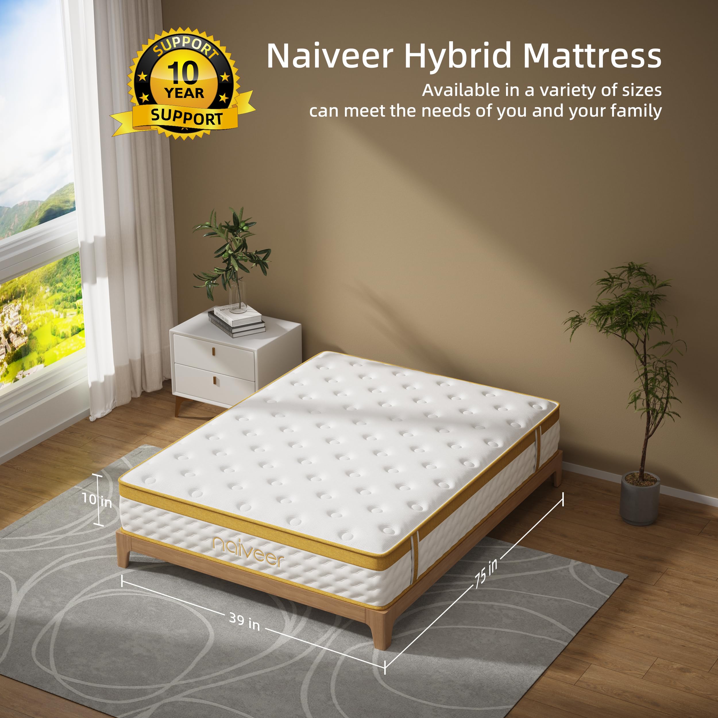 10 Inch Twin Size Cooling Gel Memory Foam Hybrid Mattress in a Box - CertiPUR-US Certified, Medium Firm with Pocket Springs for Back Pain & Pressure Relief - Perfect for Hot Sleepers, Guest Rooms & Dorm Beds