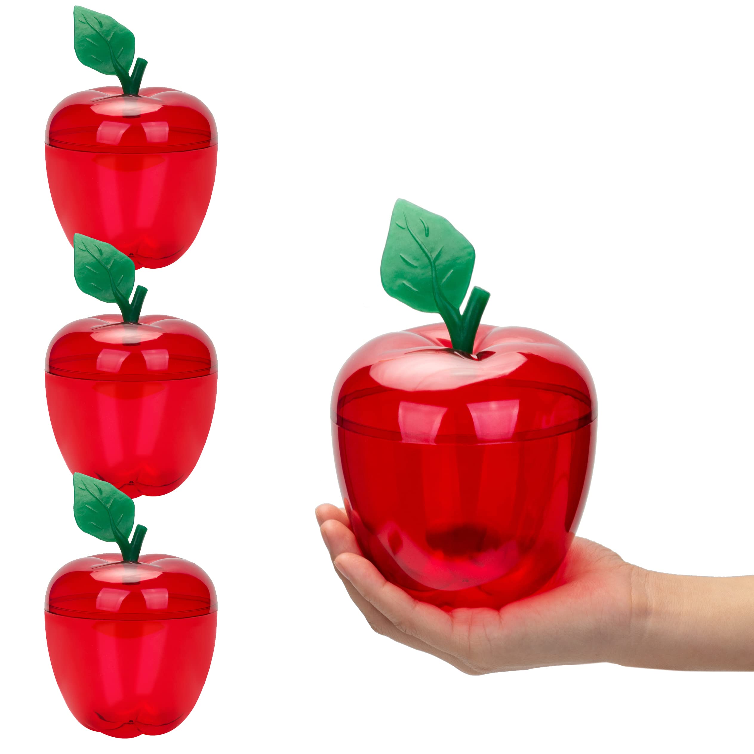 Large Red Apple-Shaped Candy Jar - 4 Pack | HANZE Apple Container for Candy Storage, Teacher Appreciation Gifts, Classroom Decor, Christmas Ornaments & Party Supplies | Perfect for Back to School, Holiday Decorating & Sweet Treat Displays