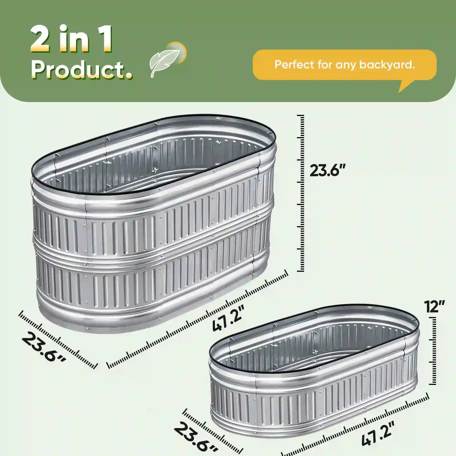 47x24x24 Inch Oval Raised Garden Bed Kit - Elevated Planter Box for Vegetables, Flowers & Herbs - Perfect for Backyard, Patio & Urban Gardening