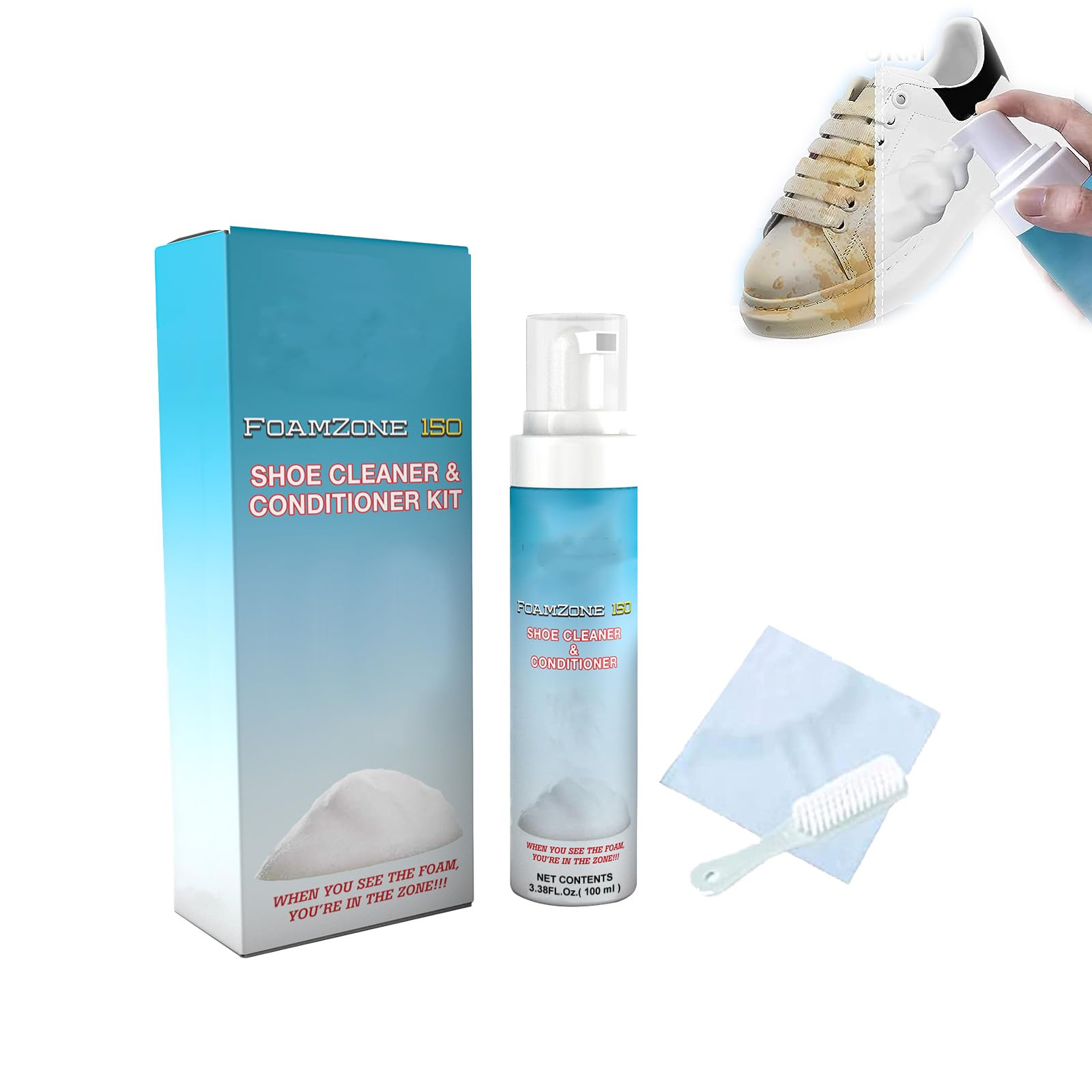 ETUIH Shoe Cleaner Foam - Sneaker & Shoe Cleaning Kit with Stain Remover, Hair Brush & Towel (1PC) - Deep Cleans & Conditions for Running Shoes, Boots & Casual Footwear