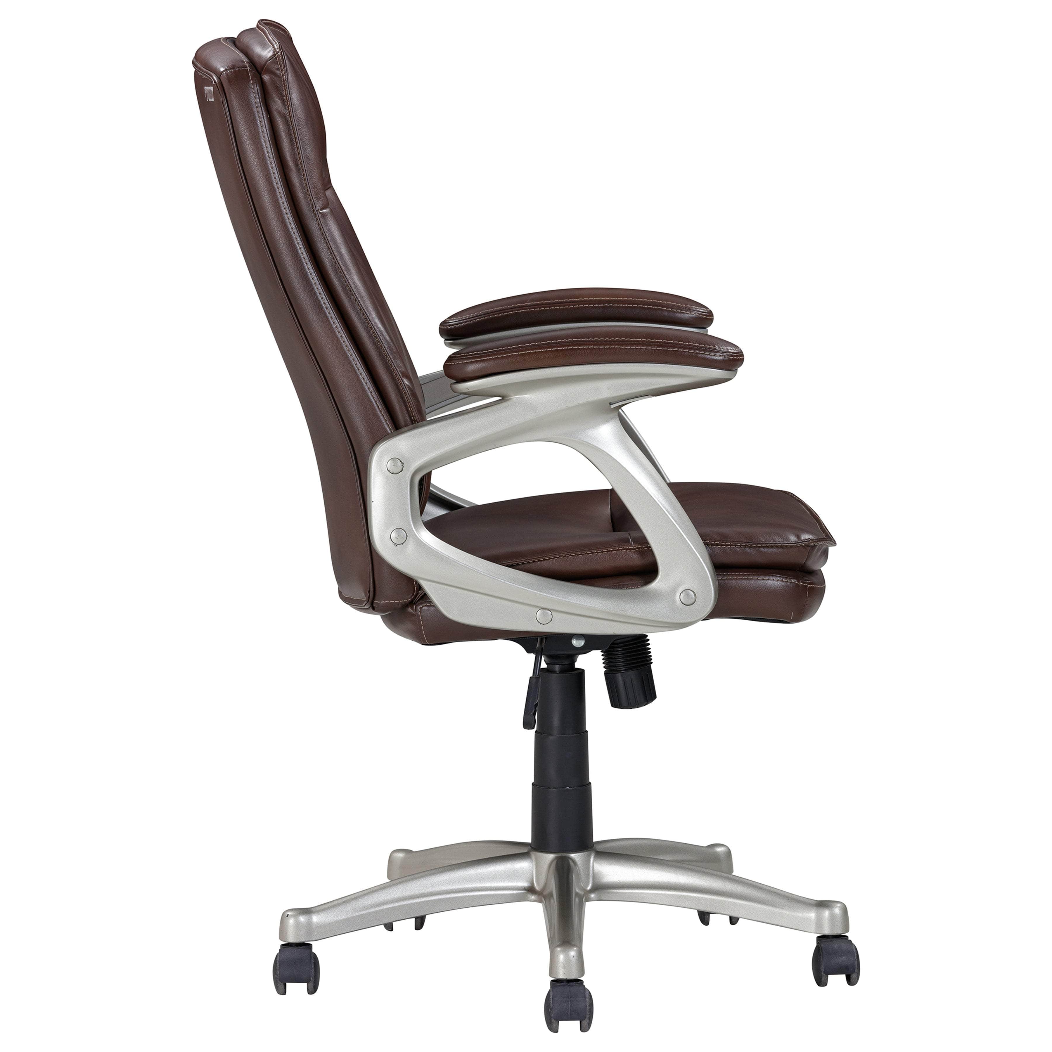 Sealy Hugo Brown Faux Leather Swivel Mid Back Office Chair - Ergonomic Desk Chair for Home & Office Workspace