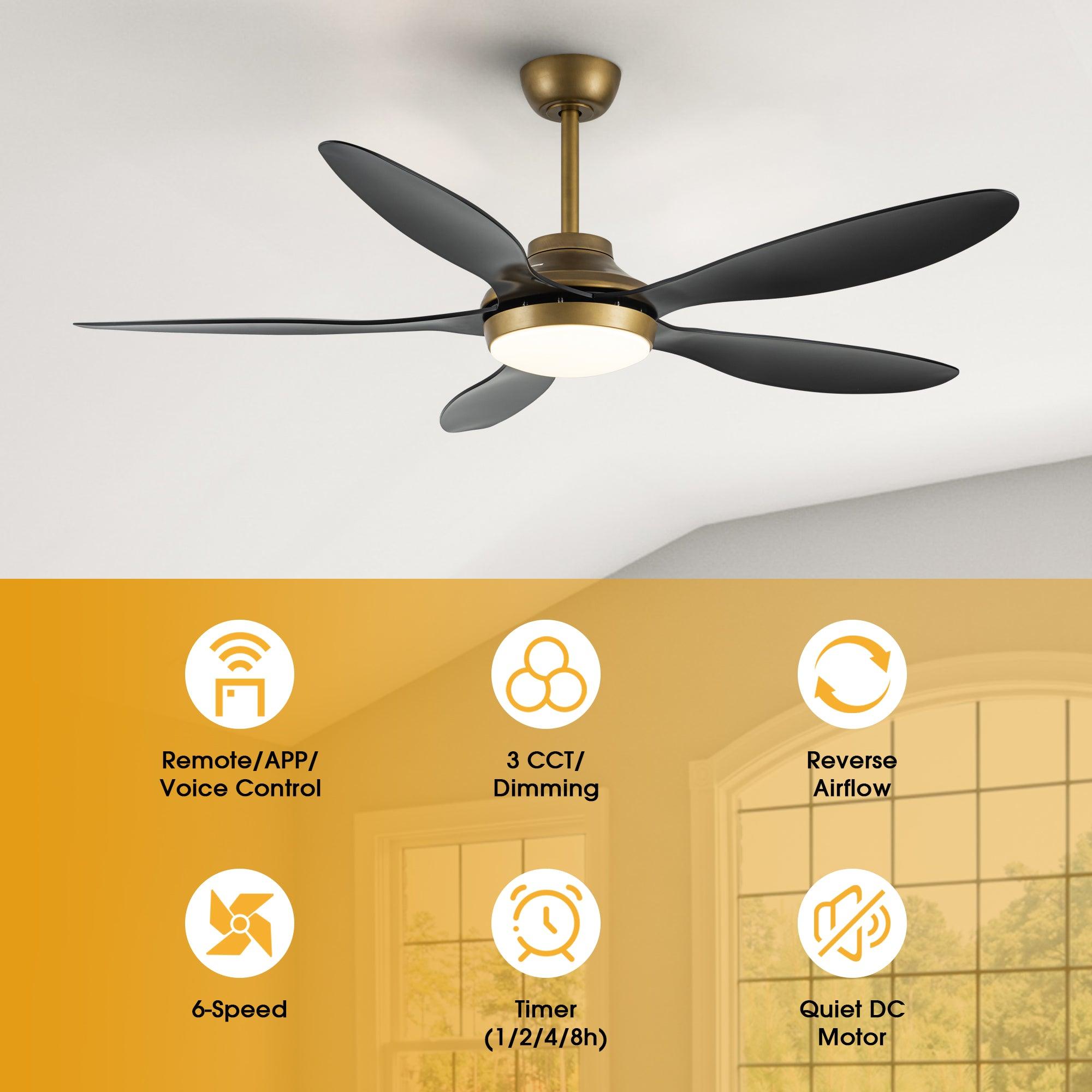 52 Inch Punjab Smart Ceiling Fan with LED Light - Energy Efficient, Remote Control, Quiet Operation for Bedroom, Living Room, and Office