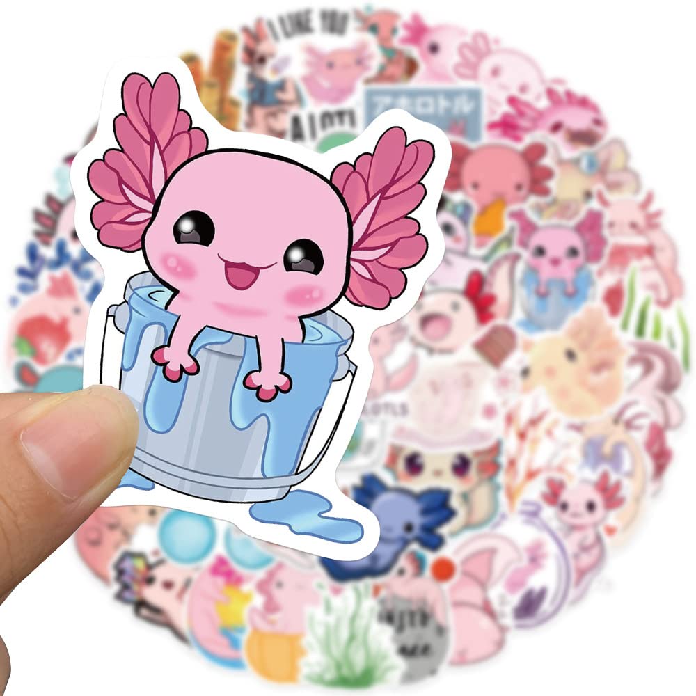 50Pcs Cute Axolotl Stickers - Kawaii Animal Decals for Laptop, Water Bottle, Phone & Skateboard - Trendy Sticker Pack Gift for Kids, Girls & Teens - Perfect for School Supplies, DIY Crafts & Personalizing Accessories