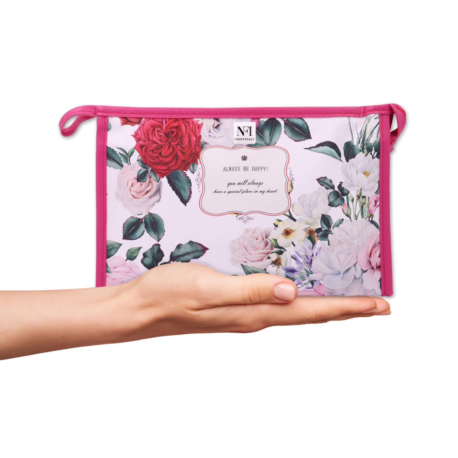 Floral Print Makeup Pouch for Women - Waterproof Cosmetic Bag & Travel Toiletry Organizer - Pink Makeup Accessories Case for Travel, Gym, and Daily Essentials Storage