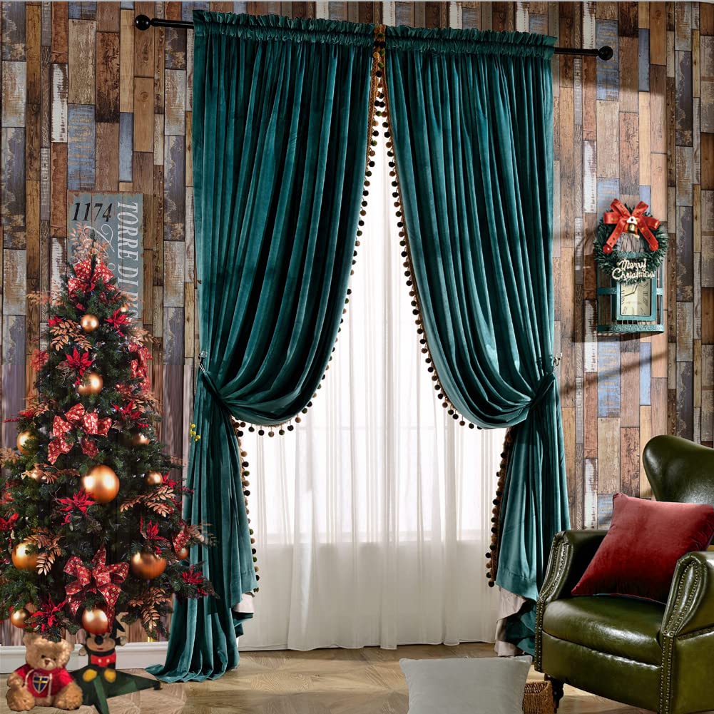 Melodieux Blackout Curtains - Thermal Insulated Velvet Drapes for Bedroom & Living Room, Vintage Luxury Rod Pocket Lined Window Treatments, 52x84 Inches, Antique Green (2 Panels) - Perfect for Home Theater, Nursery & Noise Reduction