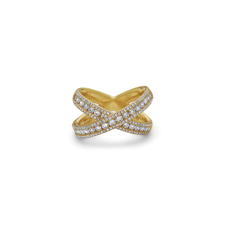 14K Gold Diamond X Band Ring for Women - Elegant Stackable Wedding Engagement Ring - Perfect for Anniversaries, Proposals & Special Occasions