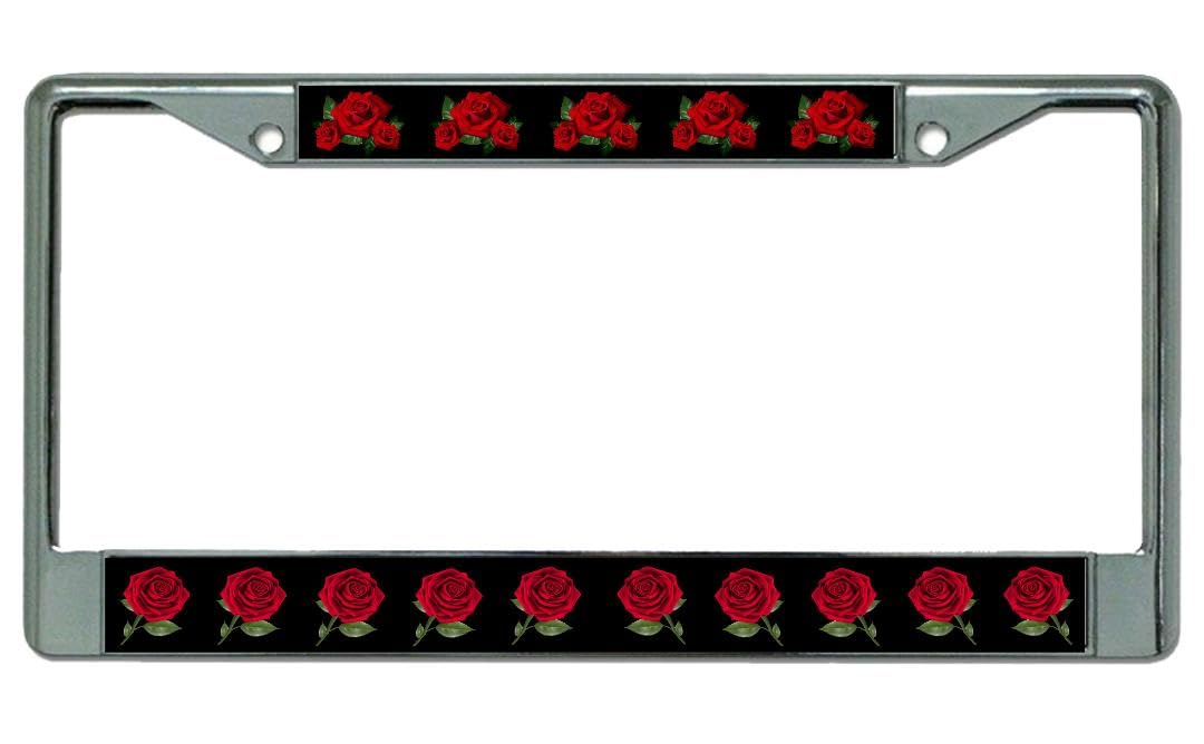 Red Roses on Black Chrome License Plate Frame - Elegant Car Accessory for Customizing Vehicles & Enhancing Style | Perfect for Gifts, Car Shows, and Personalization