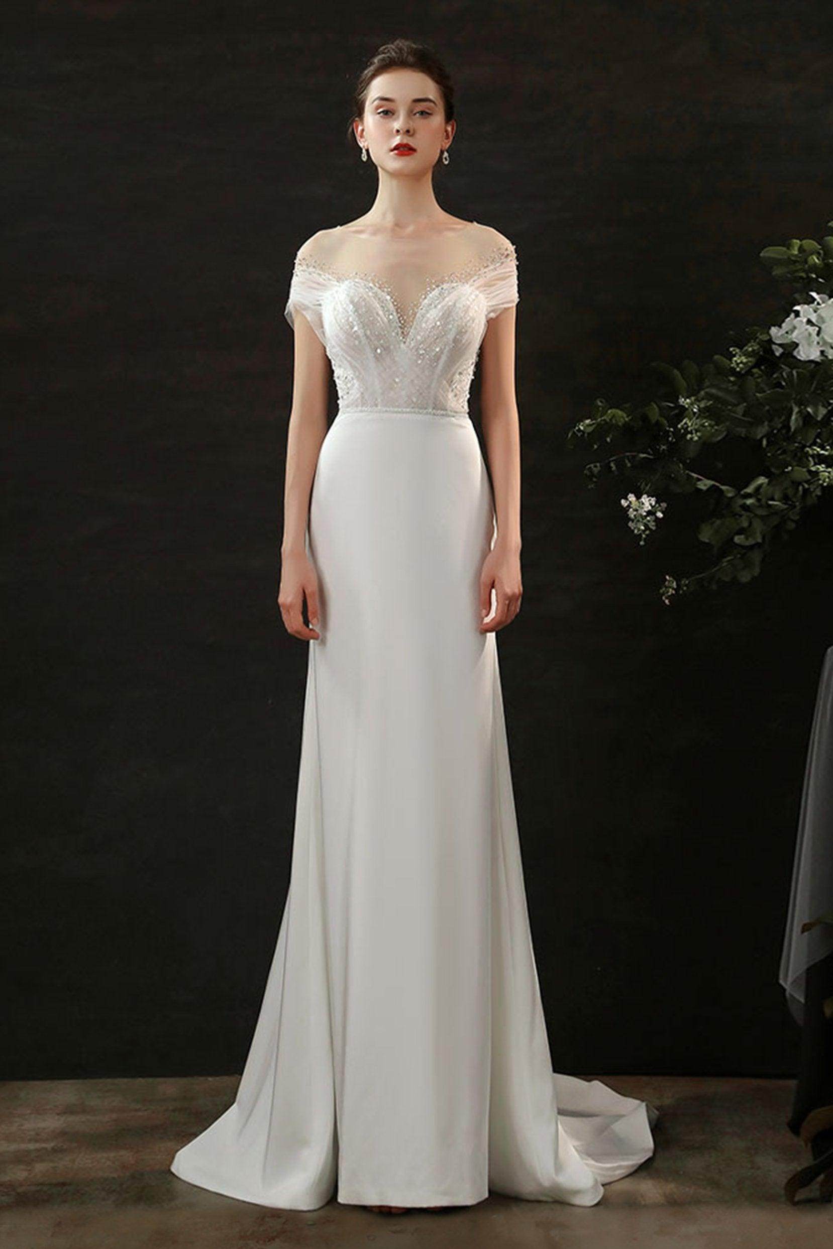 Elegant Mermaid Sweep Brush Train Lace Tulle Wedding Dress CW2689 - Perfect for Beach Weddings, Vow Renewals & Formal Bridal Gowns