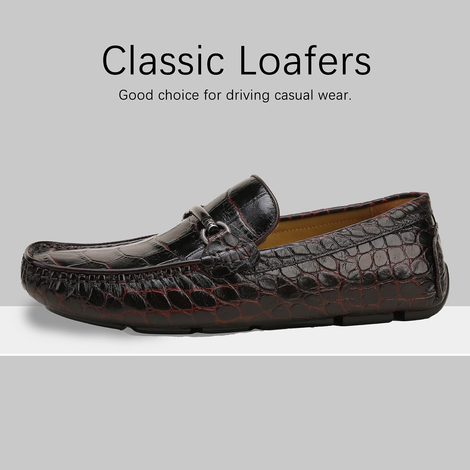 Men's Genuine Leather Slip-On Loafers - Comfortable Casual Driving Moccasins & Breathable Dress Shoes for Work, Travel & Everyday Wear