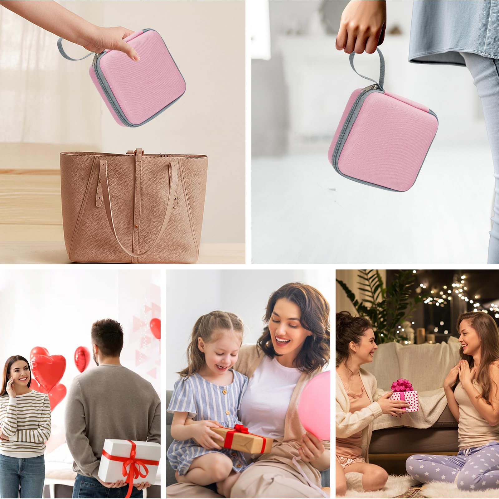 Phomemo T02/Memoking/HUIJUTCHEN Mini Sticker Printer Carrying Case - Portable Hard Travel Storage for Label Maker & Thermal Printer Paper (Pink) - Perfect for Home, Office, School & Travel Organization