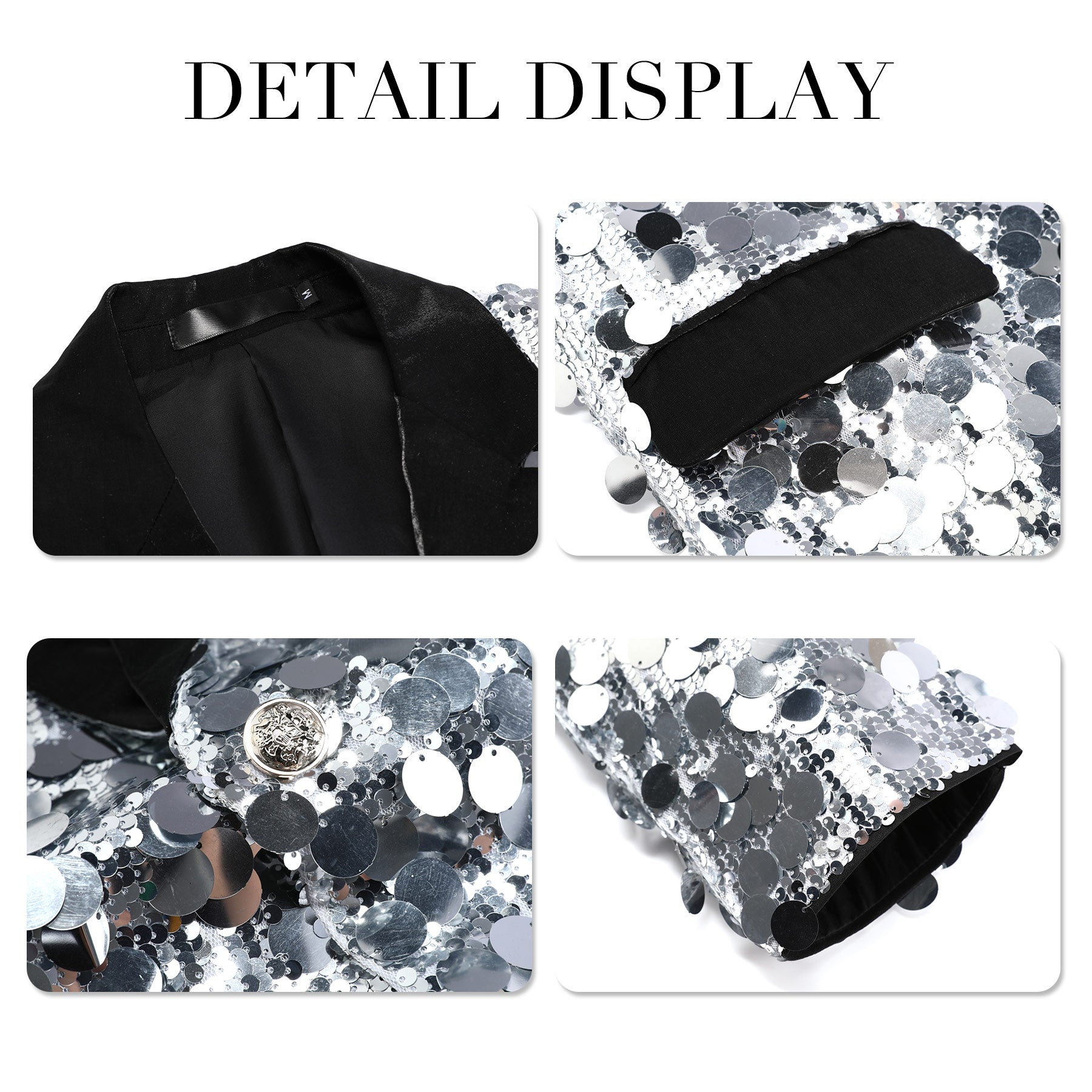 Men's Silver Sequined Single Button Blazer Jacket - Stylish Formal Wear for Parties, Weddings & Special Occasions