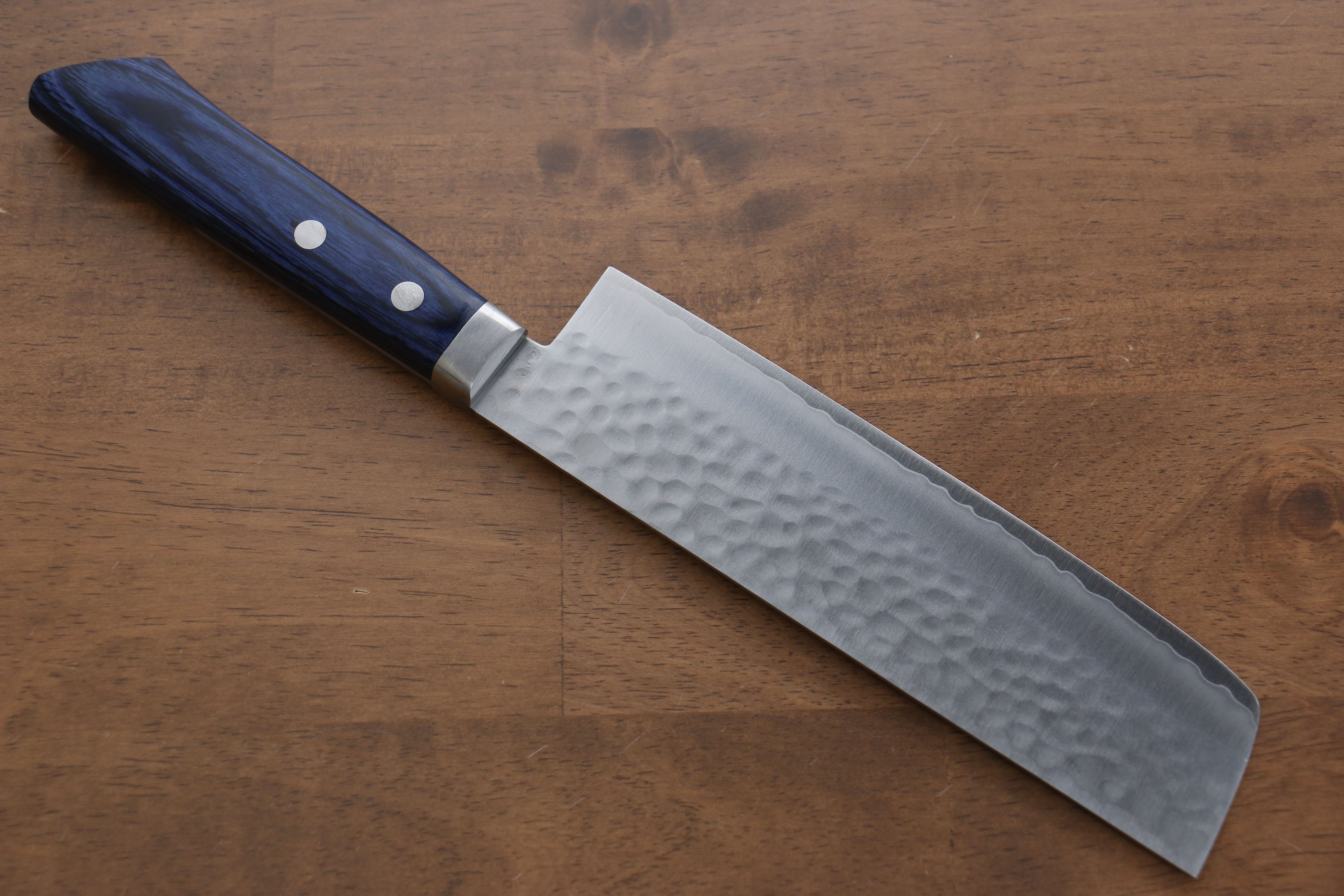 Premium Kunihira VG1 Hammered Usuba Knife 165mm - Japanese Chef Knife with Blue Pakkawood Handle - Perfect for Sushi, Vegetables & Precision Cutting