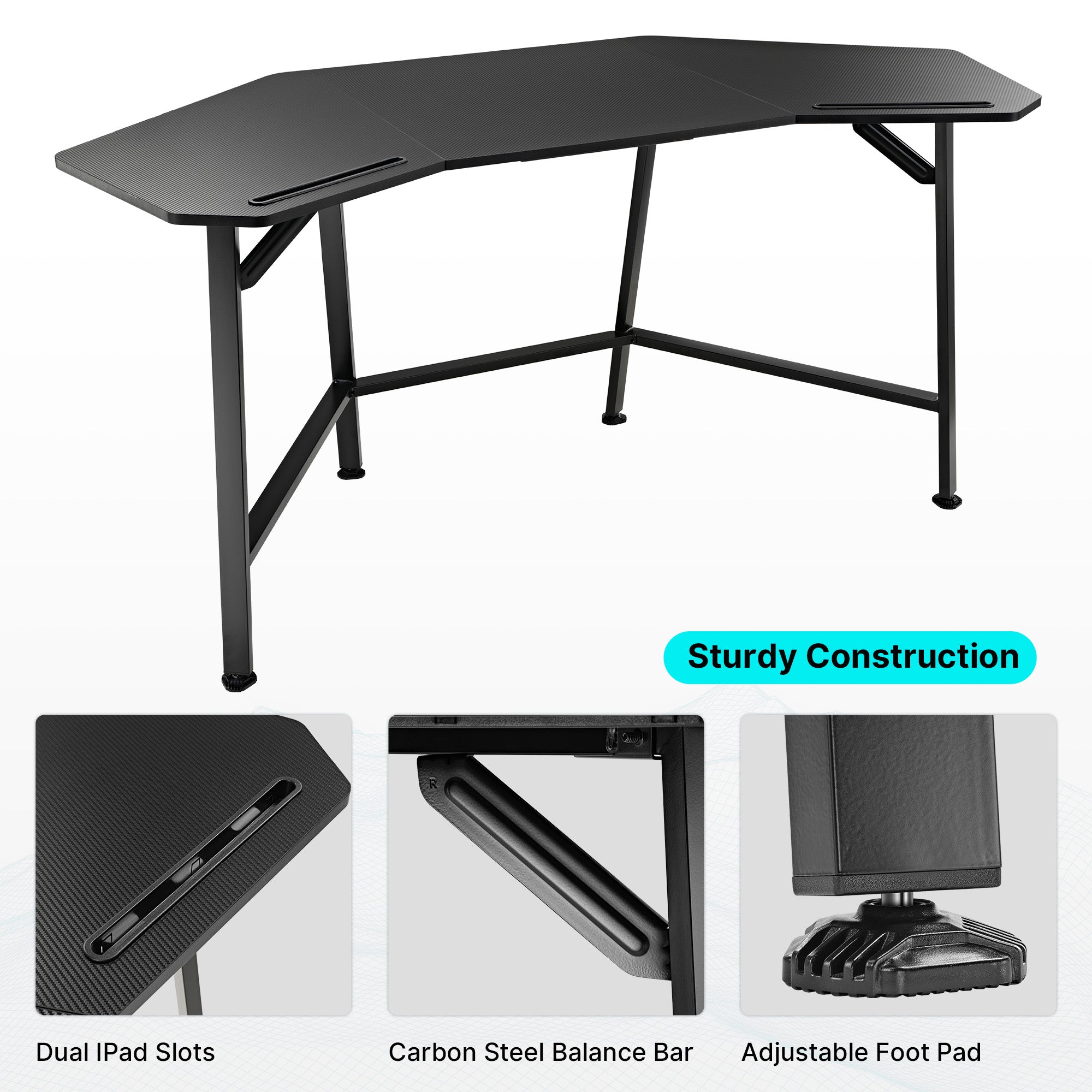 Aero Wing Shaped Studio Desk - Black (63 & 72 Inch) - Perfect for Home Office, Gaming Setup & Music Production Workspace