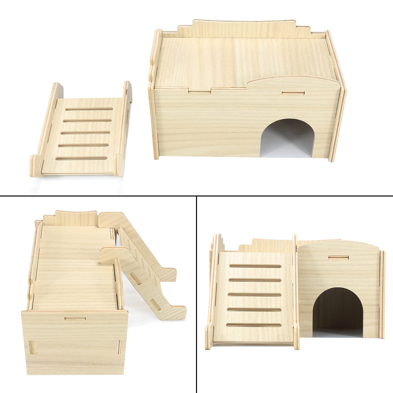 **Wooden Hamster Hideout House for Syrian & Dwarf Hamsters - Detachable Hut with Climbing Ladder & Window - Chew Toy & Playhouse for Gerbils & Small Pets - Perfect for Cage Enrichment & Stress Relief**