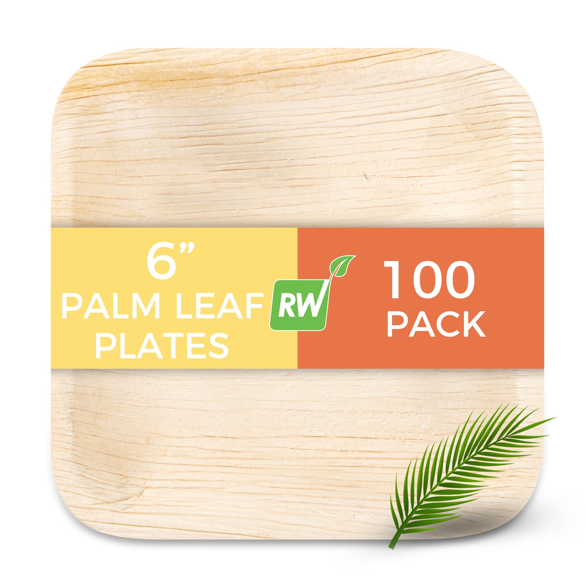 Restaurantware Indo 6x6 Inch Square Palm Leaf Plates - 100-Pack Microwave & Oven Safe Appetizer Plates | Eco-Friendly Areca Palm Leaf Dinnerware for Hot & Cold Foods | Perfect for Parties, Catering & Sustainable Dining