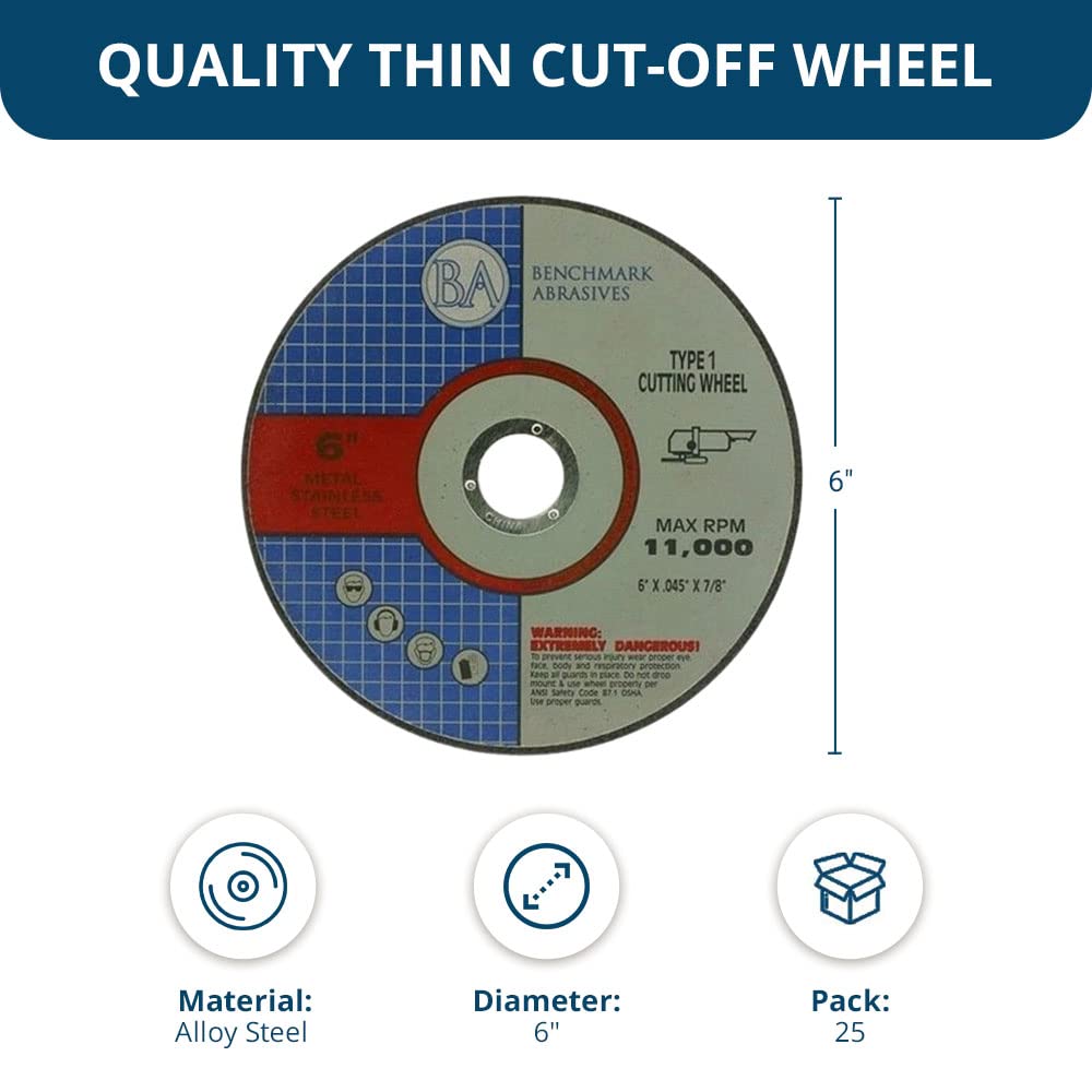 Benchmark Abrasives 6-Inch Metal Cutting Wheel - 25 Pack | .045
