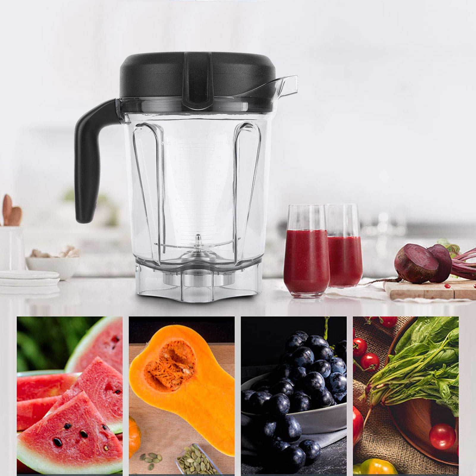 Replacement Transparent Blender Container with Blade Lid - 64oz BPA-Free Pitcher with Ounce & Cup Measurements - Perfect for Smoothies, Juices & Food Prep