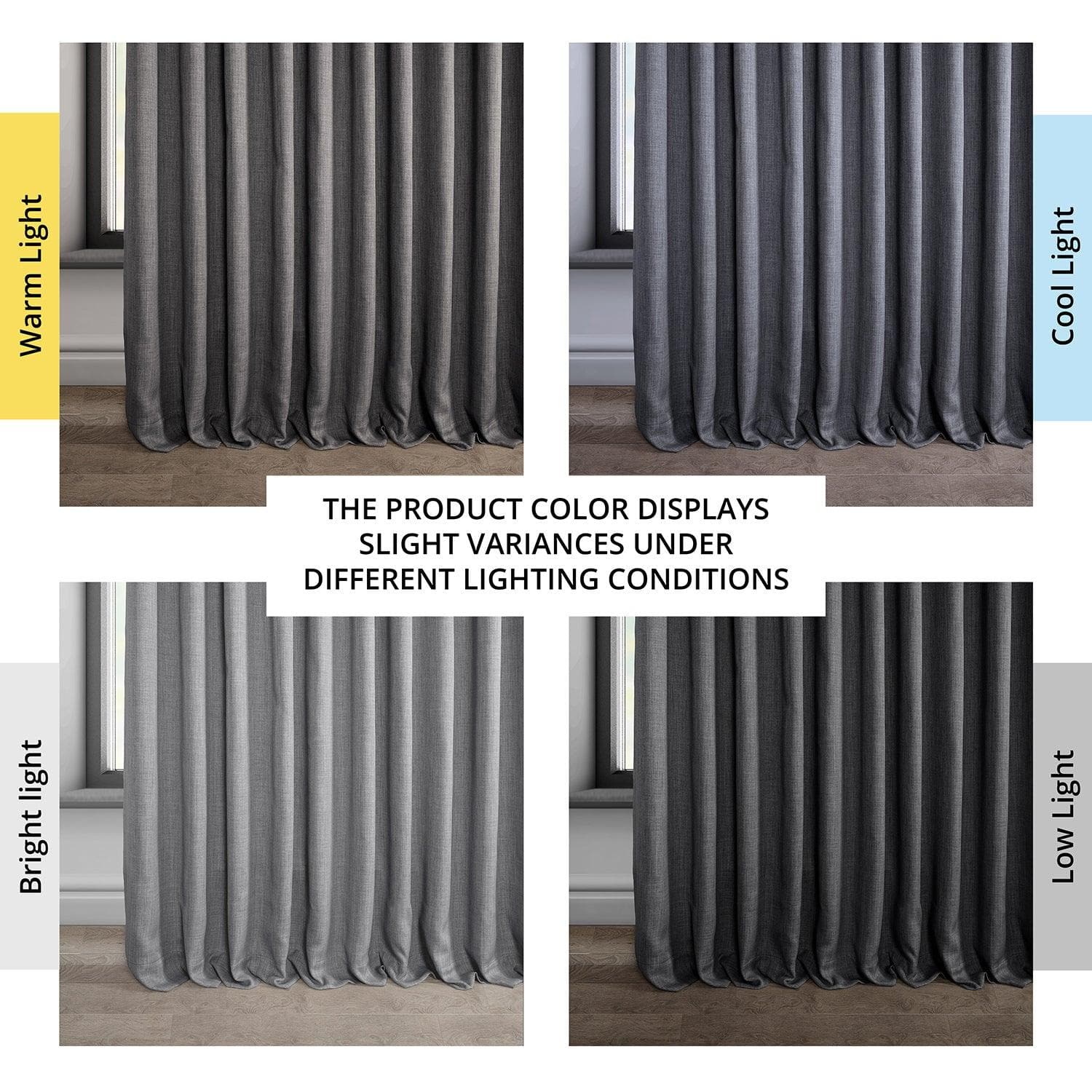Dark Gravel Extra Wide Textured Faux Linen Blackout Curtains for Bedroom & Living Room - Noise Reducing, Thermal Insulated Window Drapes for Home Decor