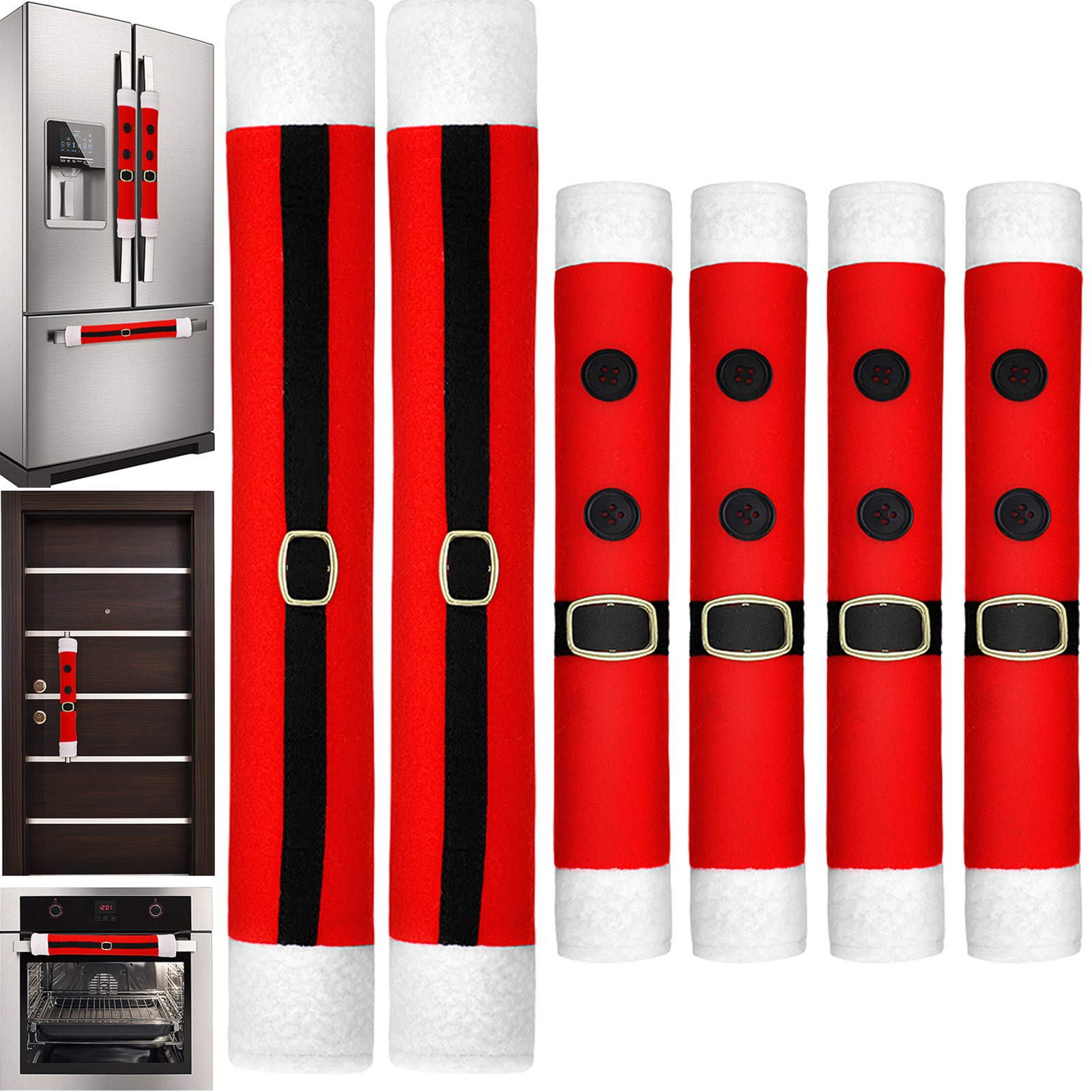 6-Piece Christmas Refrigerator Handle Covers - Santa Belt Decor for Fridge, Microwave & Dishwasher - Buckle Style Kitchen Appliance Protectors - Perfect for Holiday Home Decor & Gift Giving