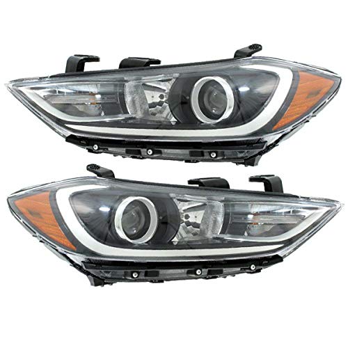 2017-2018 Hyundai Elantra OEM Halogen Headlight Assembly Set - Left & Right Pair with Bulbs | Perfect for Night Driving & Road Safety Upgrades