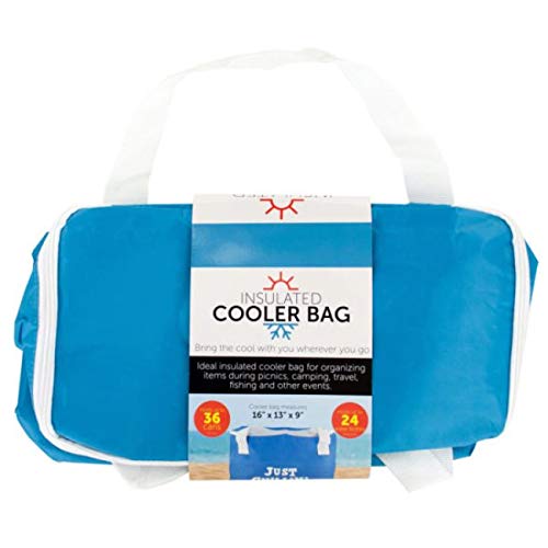 4 Pack Blue & White Insulated Cooler Tote Bags - 16 Inch Leakproof Picnic Beach Lunch Bags for Outdoor, Camping & Grocery Shopping