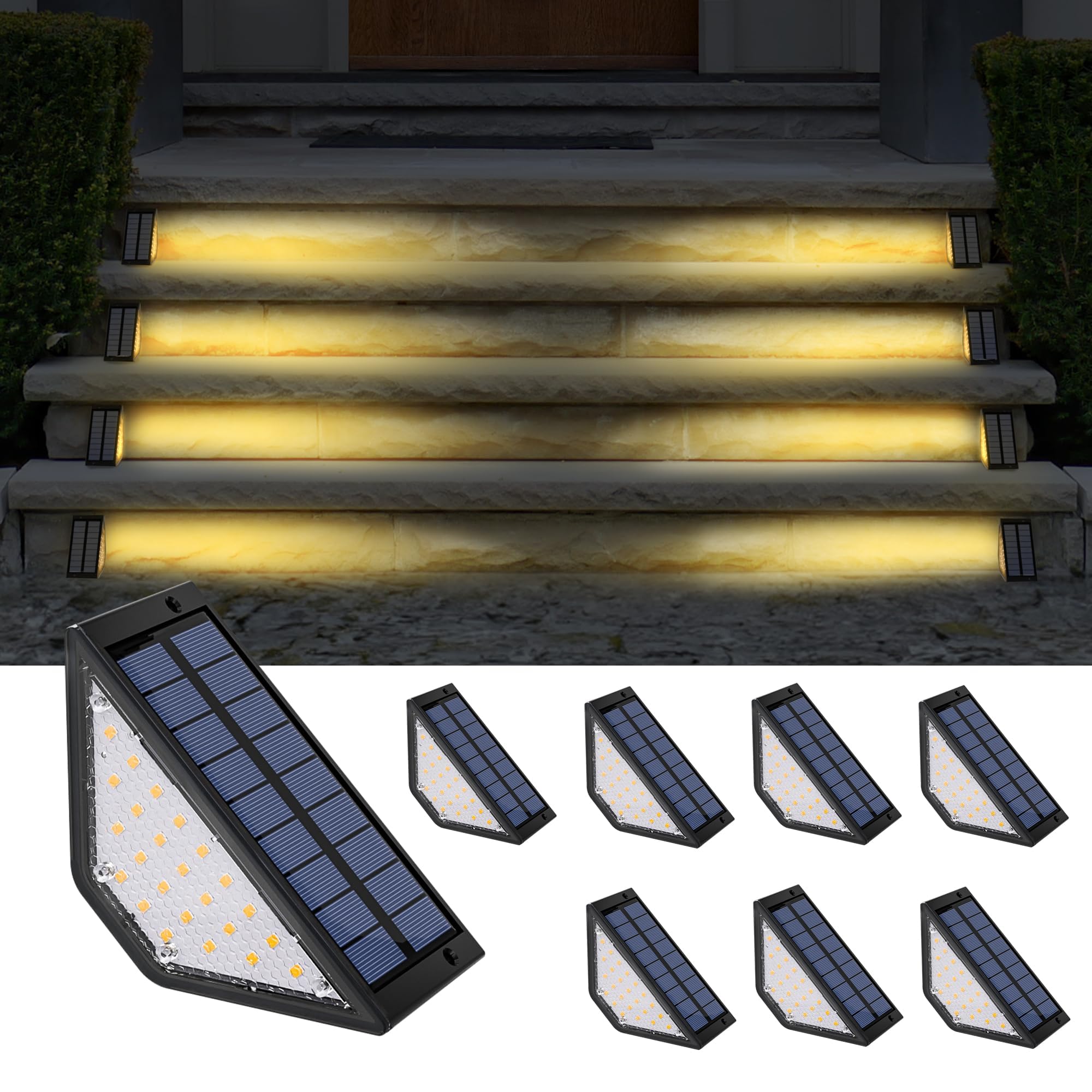Otdair 8 Pack Solar Lights Outdoor Waterproof IP67, LED Solar Step Lights for Deck, Stairs, Fence - Perfect for Garden, Pathway, Front Yard & Backyard Lighting
