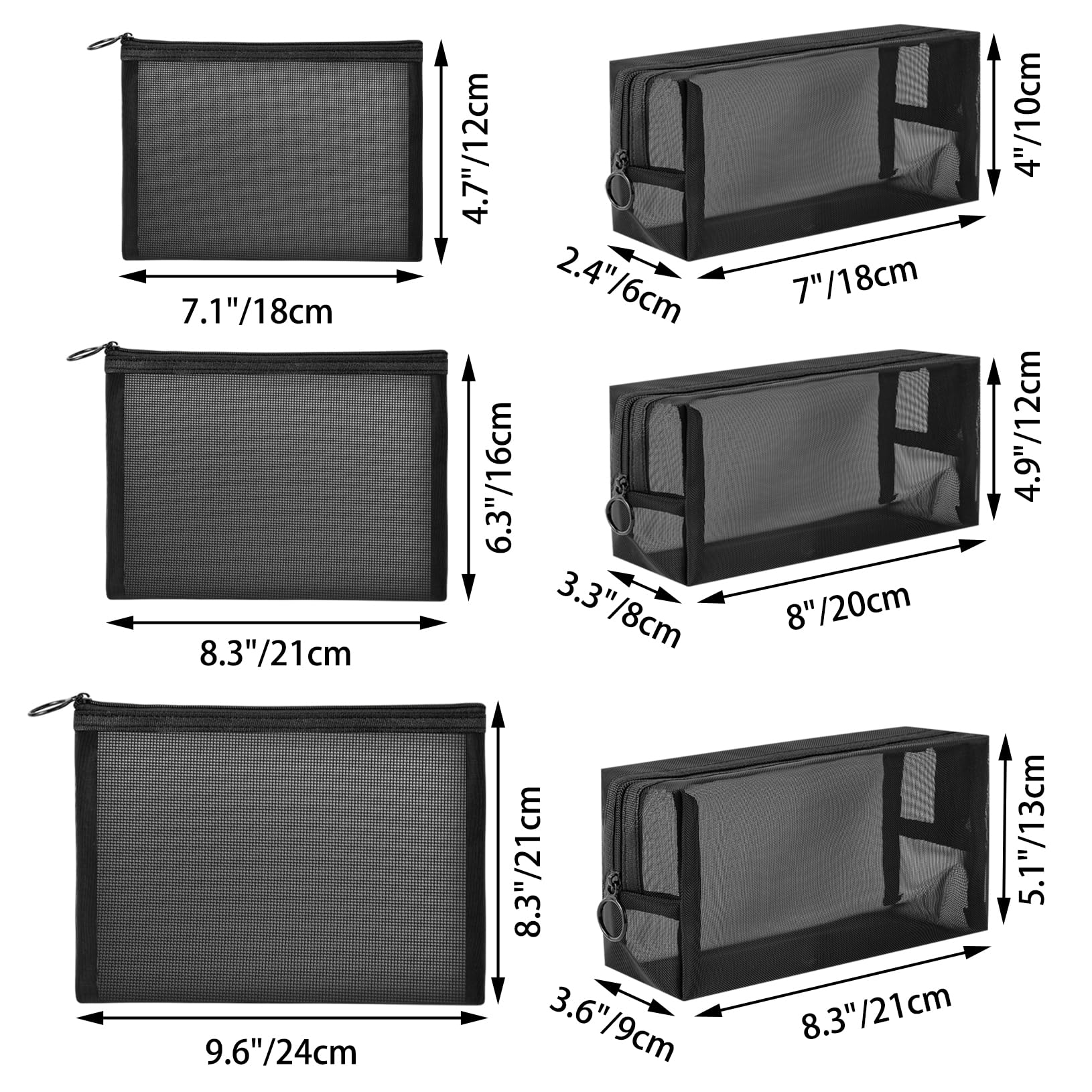6-Pack Mesh Makeup Bags with Zipper - Travel Toiletry & Cosmetic Organizer for Home, Office & Trips