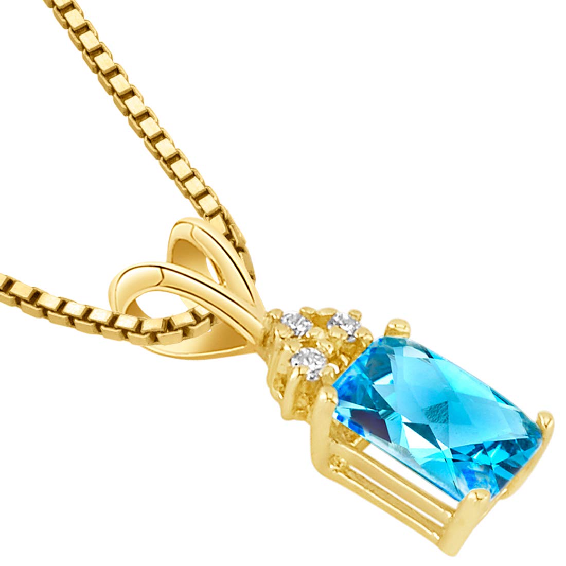 14K Yellow Gold Swiss Blue Topaz & Diamond Pendant Necklace - 7x5mm Radiant Cut, 1 Carat Total, December Birthstone Jewelry - Perfect for Anniversaries, Birthdays & Special Occasions