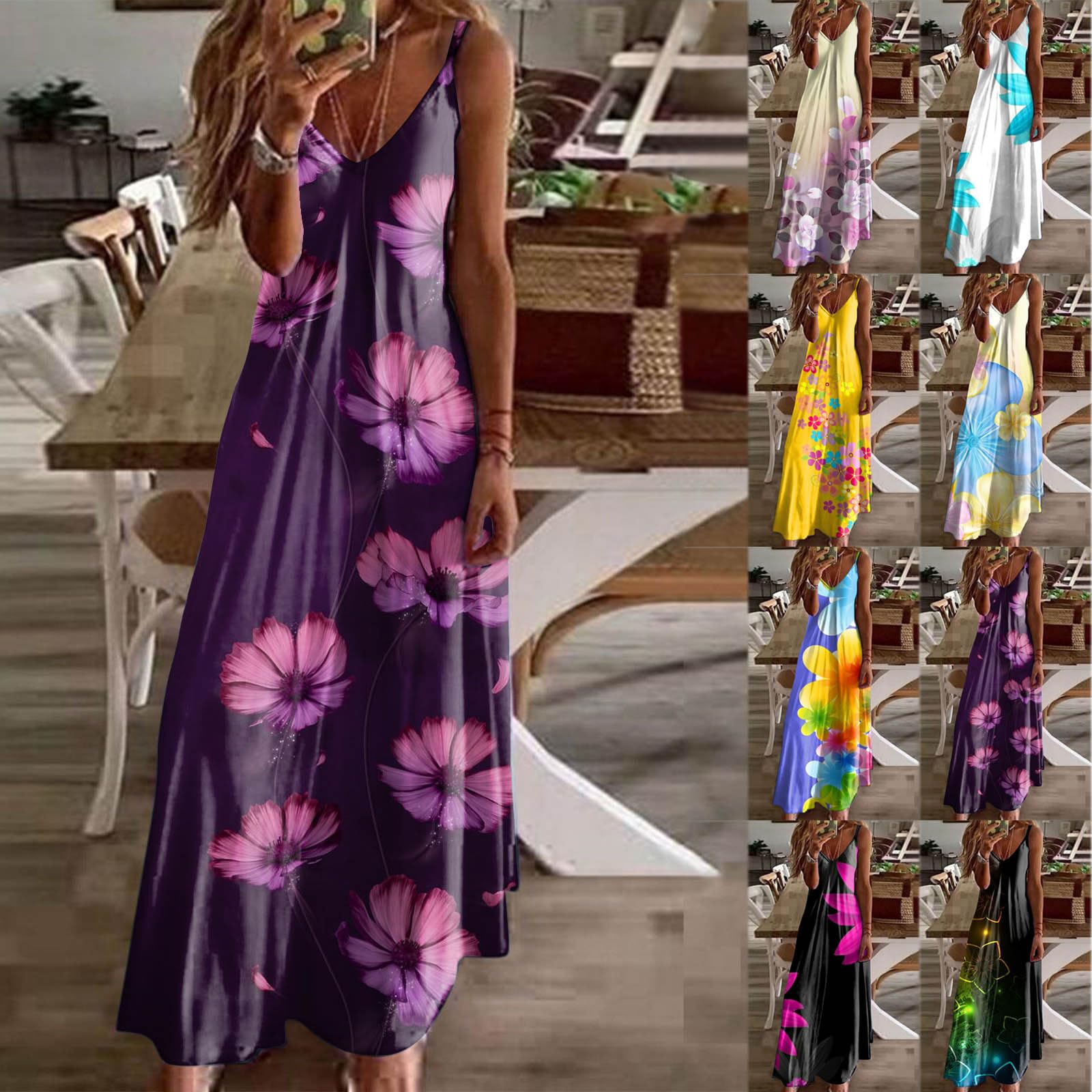 Eduavar Women's Summer Maxi Dress 2024 - Floral Print Sleeveless V-Neck Long Beach Dress | Perfect for Vacation, Pool Party & Casual Outings
