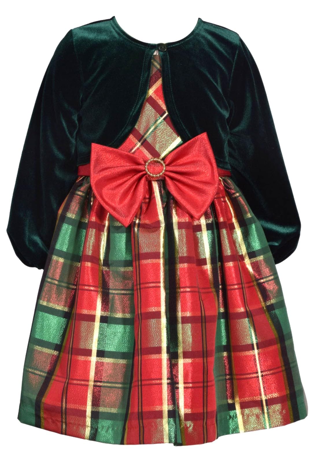 Bonnie Jean Women's Christmas Holiday Santa Plaid Party Dress - Festive Holiday Outfit for Xmas Parties, Family Gatherings & Winter Celebrations