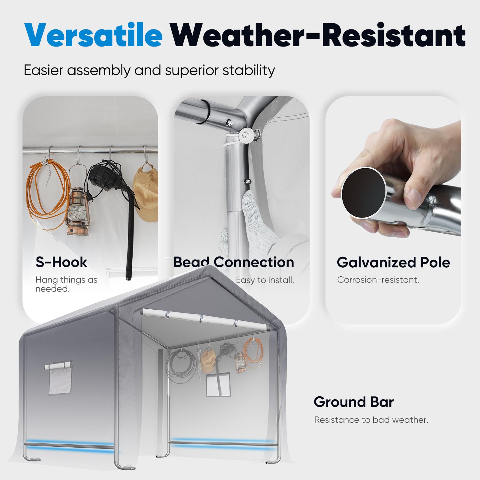 Quictent Heavy Duty 6x6 FT Portable Carport Garage Shelter with Roll-Up Ventilated Windows - Outdoor Storage Shed for Motorcycles, Patio Furniture, Lawn Mowers & Bikes | Perfect for Backyard, Driveway & RV Storage