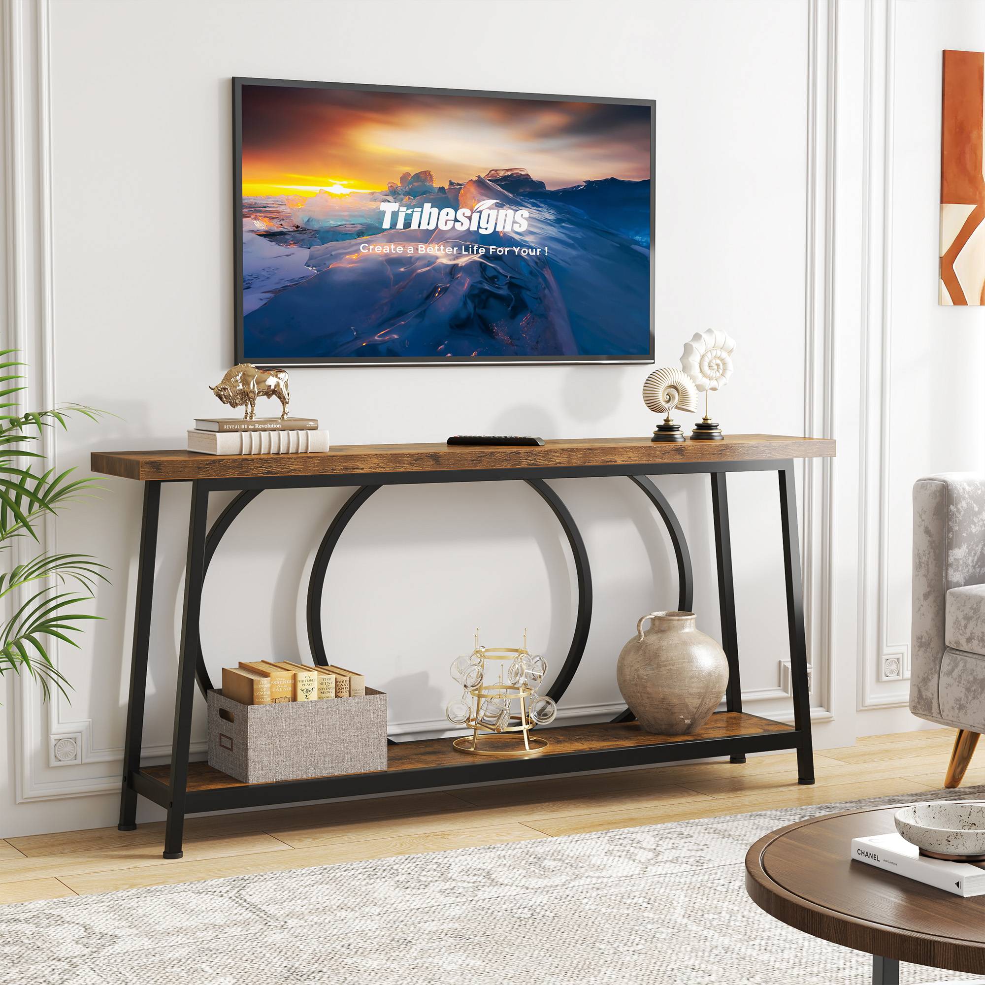 2 Tier Console Table with Storage Shelves - 70.9