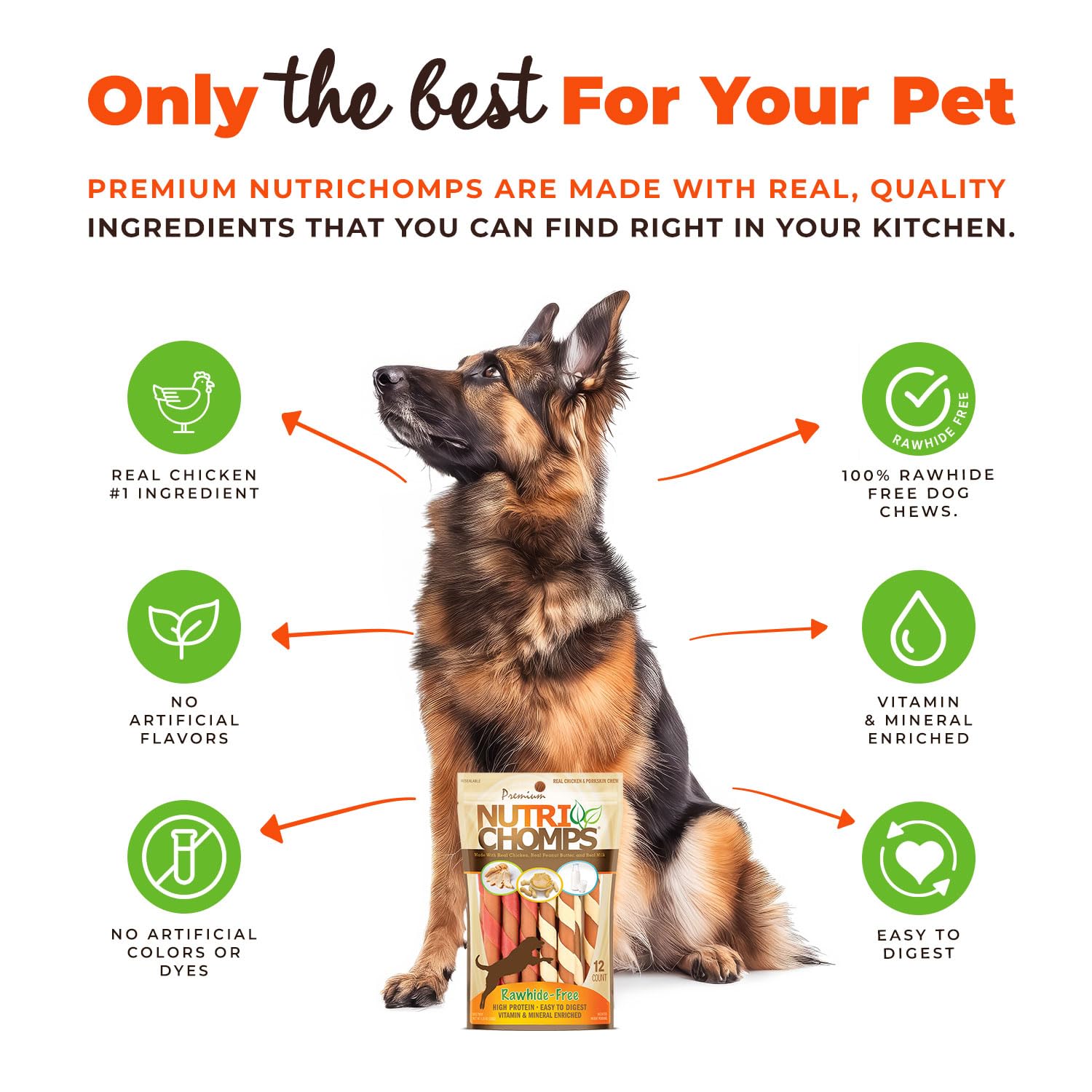 NutriChomps Dog Chews - 5-inch Easy Digest Rawhide-Free Dog Treats with Real Chicken, Peanut Butter & Milk Flavors (12 Count) | Perfect for Training, Teething & Dental Health
