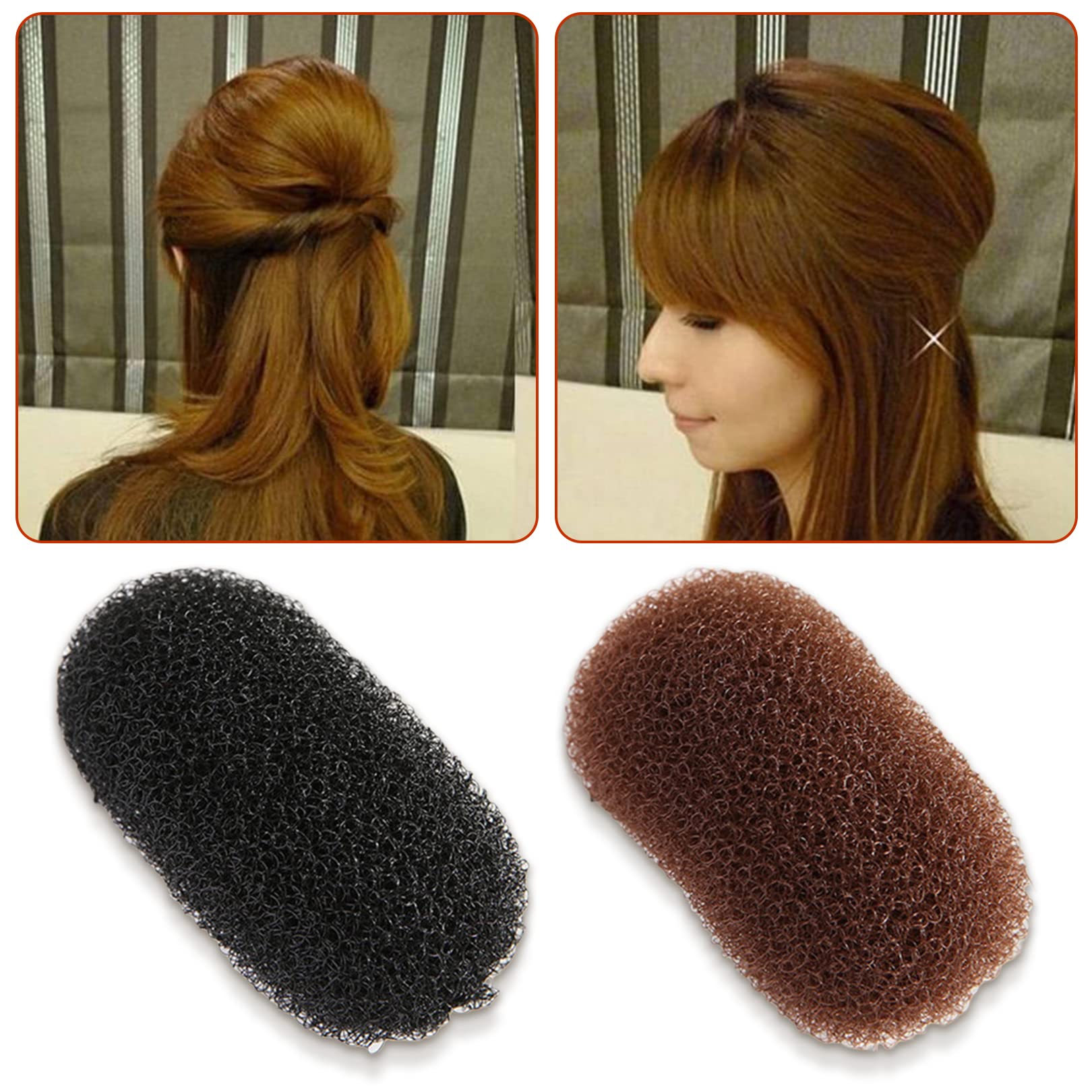 2 Pcs Volumizing Hair Inserts Comb & Styling Clip - Beehive Hair Base Boosters for Women & Girls (Black & Brown) | Perfect for Updos, Ponytails & Vintage Hairstyles