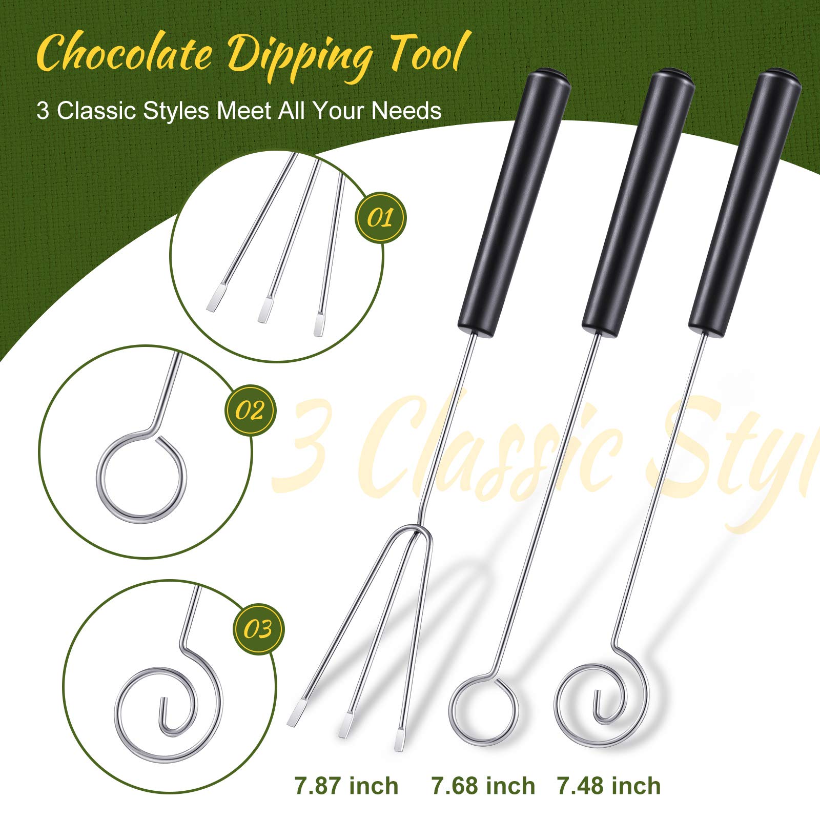 7-Piece Stainless Steel Chocolate Dipping Tools Set - 2 Candy Forks, 2 Ice Cream Scoops & 3 Decorating Spoons for Dessert Making, Cake Decorating & Candy Dipping | Professional Baking & Party Serving Supplies