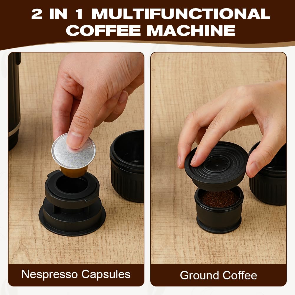 HOTUT Portable Espresso Machine - 19 Bar Pressure Travel Coffee Maker with Rechargeable Battery, Compact 12V Design & One-Button Operation - Perfect for Camping, Road Trips, and Office Use
