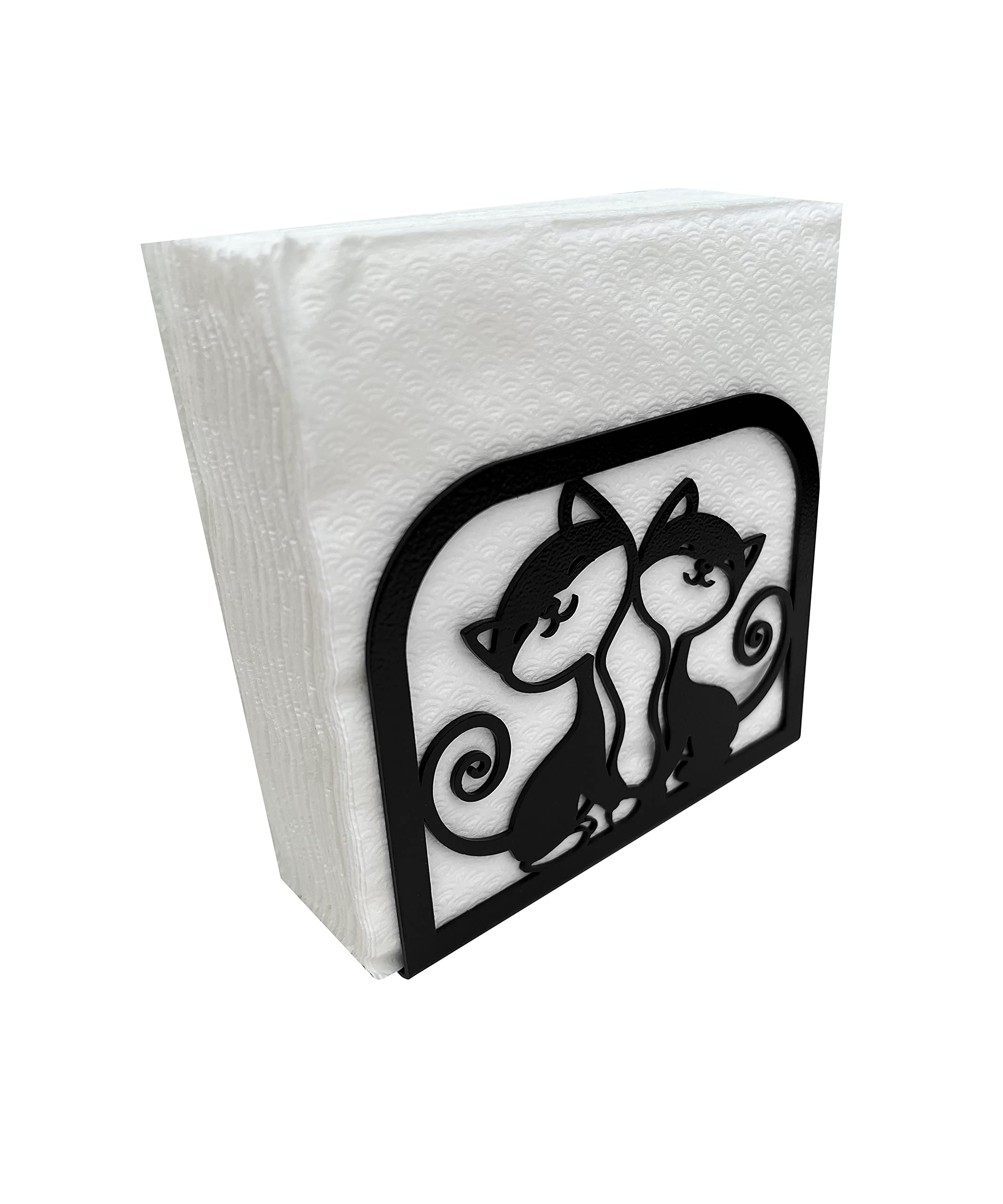 Modern Napkin Holder Dispenser - Elegant Kitchen & Dining Table Decor, Farmhouse Style Paper Napkin Stand with Twin Kitten Design | Perfect for Restaurants, Home Dining Rooms, and Party Table Settings