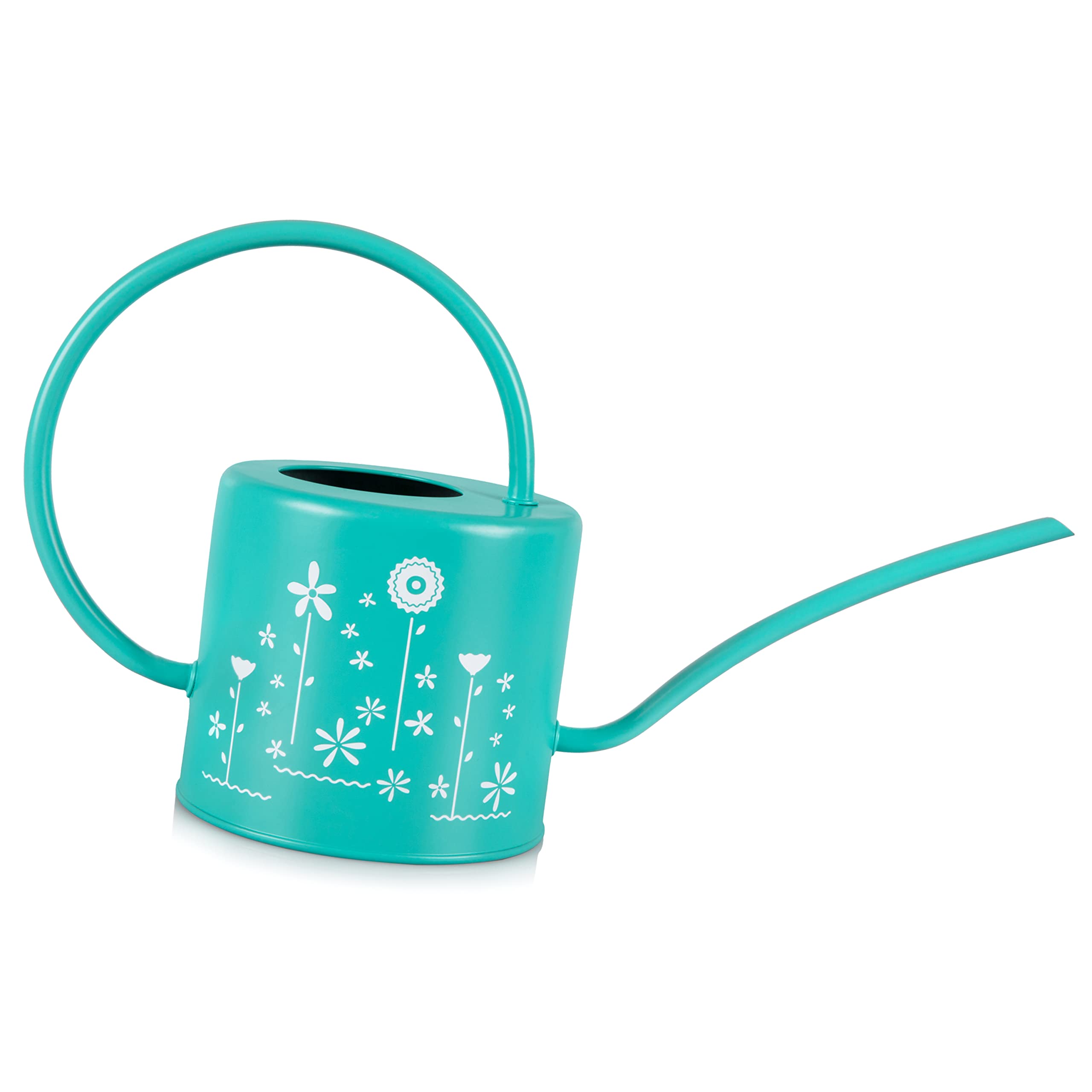 Homarden 60oz Long Spout Watering Can for Indoor & Outdoor Plants - Teal Floral Design Houseplant Watering Can - Perfect for Garden, Balcony, and Home Decor