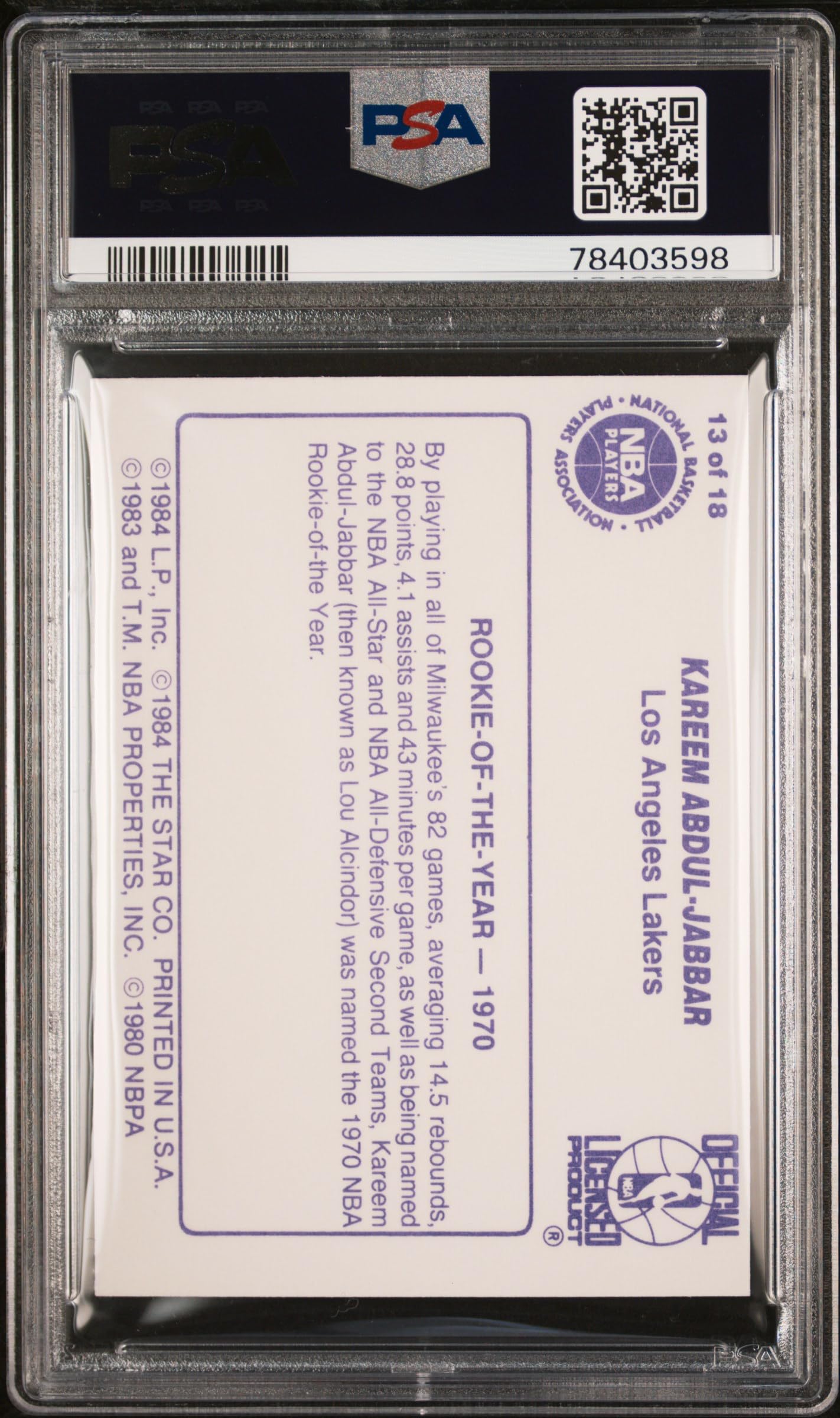 1985 Kareem Abdul-Jabbar Star Basketball Card #13 PSA 8 - Rare NBA Collectible for Sports Memorabilia & Investment