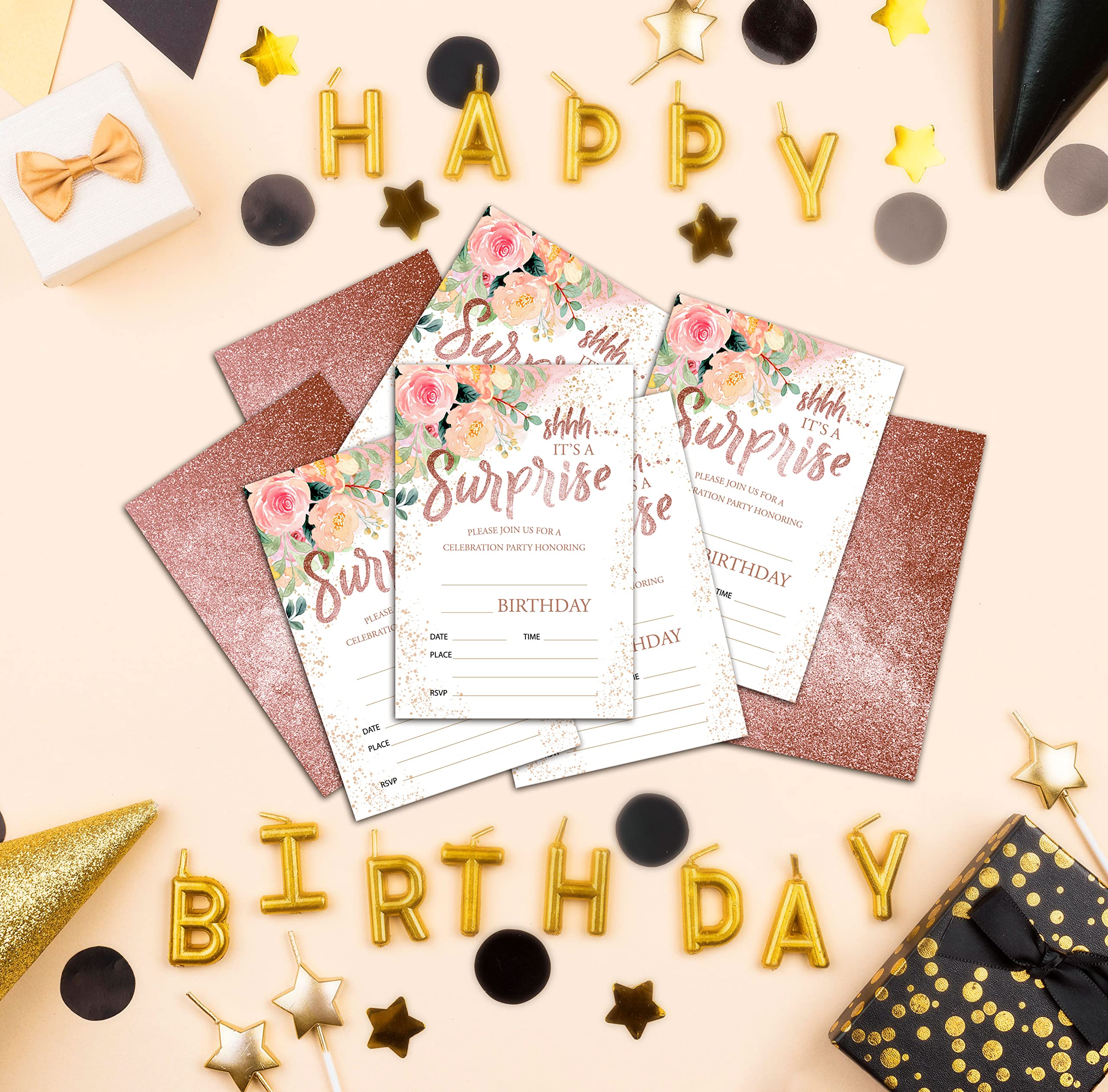 Kids Birthday Party Invitation Cards - Surprise Party Invites for Boys & Girls - 20 Personalized Cards with Envelopes - Perfect for Birthday Celebrations, Decorations & Party Supplies (D004)